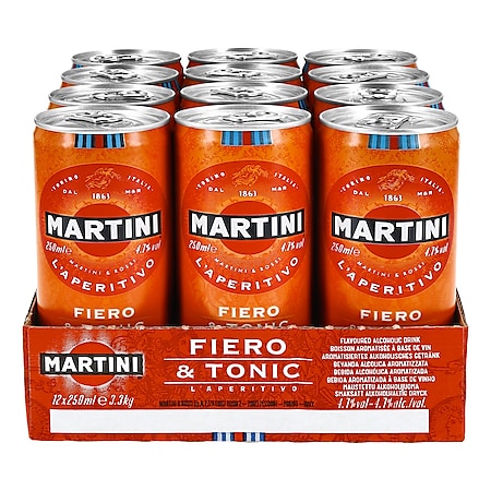 Martini Fiero & Tonic L'aperitivo Mixgetränk 4,7 % vol 0,25 Liter Dose, 12er Pack - Bild 1