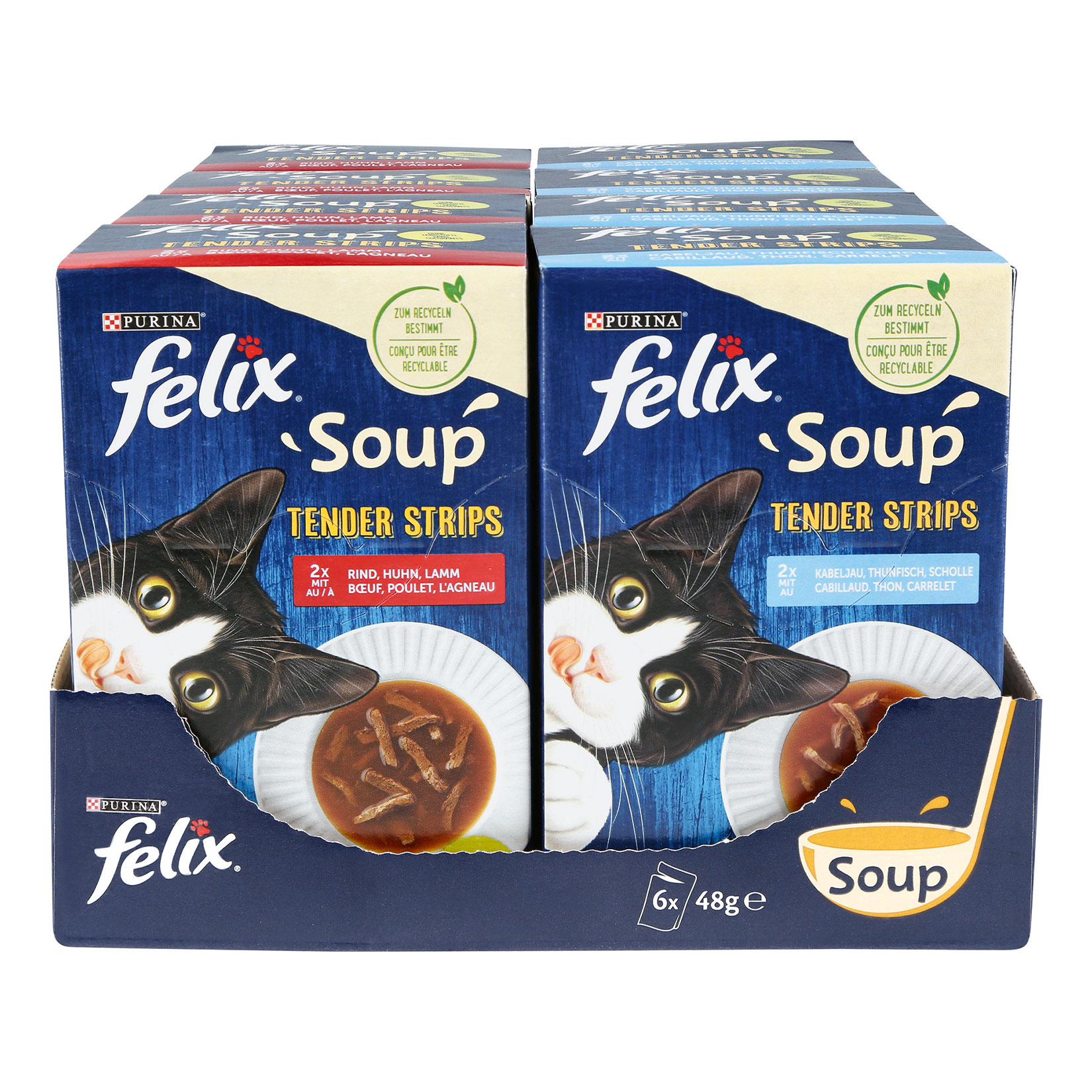 Felix Katzennahrung Soup Tender Strips 6 x 48 g, verschiedene Sorten, 8er Pack - Bild 1