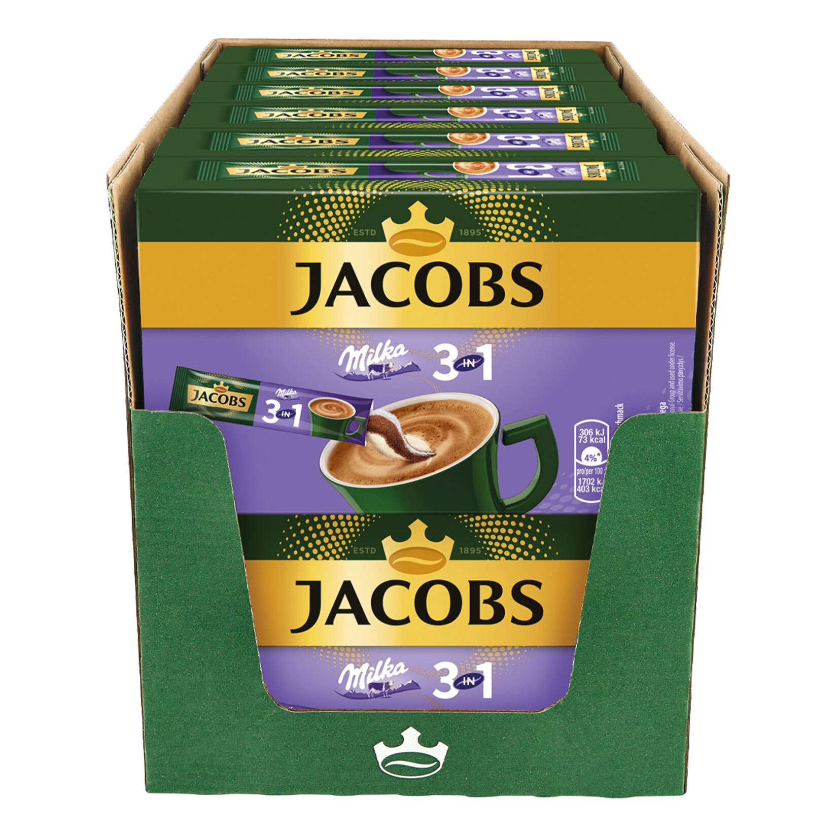 Jacobs Kaffeesticks Milka 3in1 180 g, 12er Pack - Bild 1