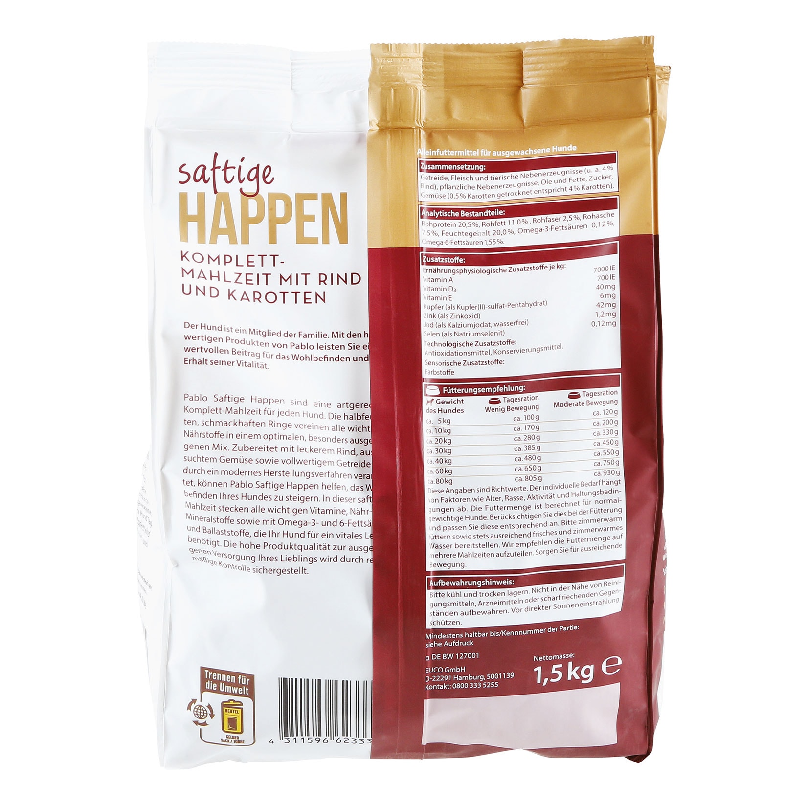 Pablo Hundenahrung Saftige Happen 1,5 kg, 5er Pack