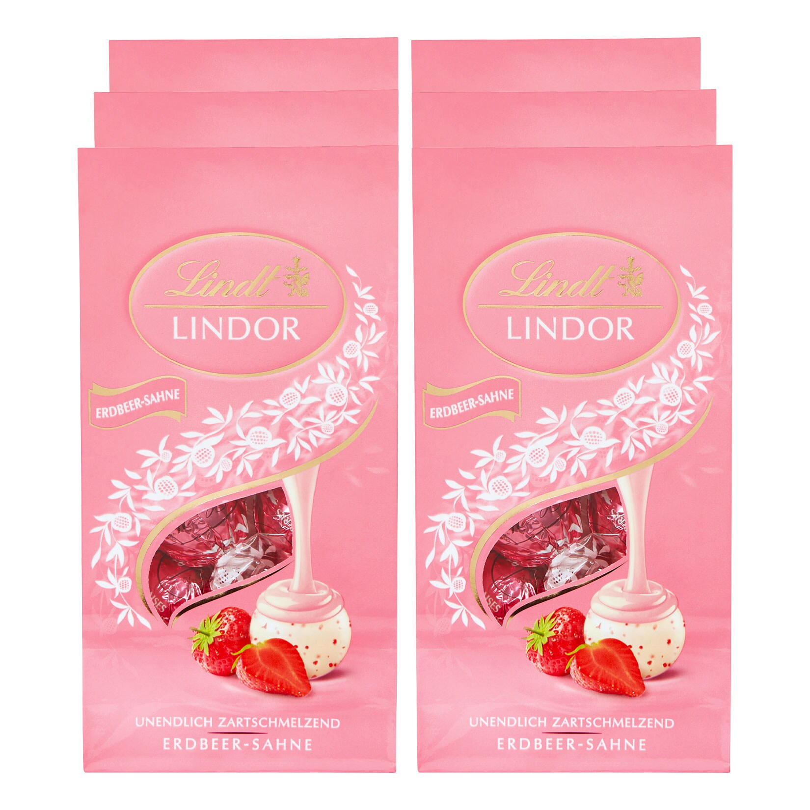 Lindt Lindor Erdbeer Sahne 100 g, 6er Pack - Bild 1