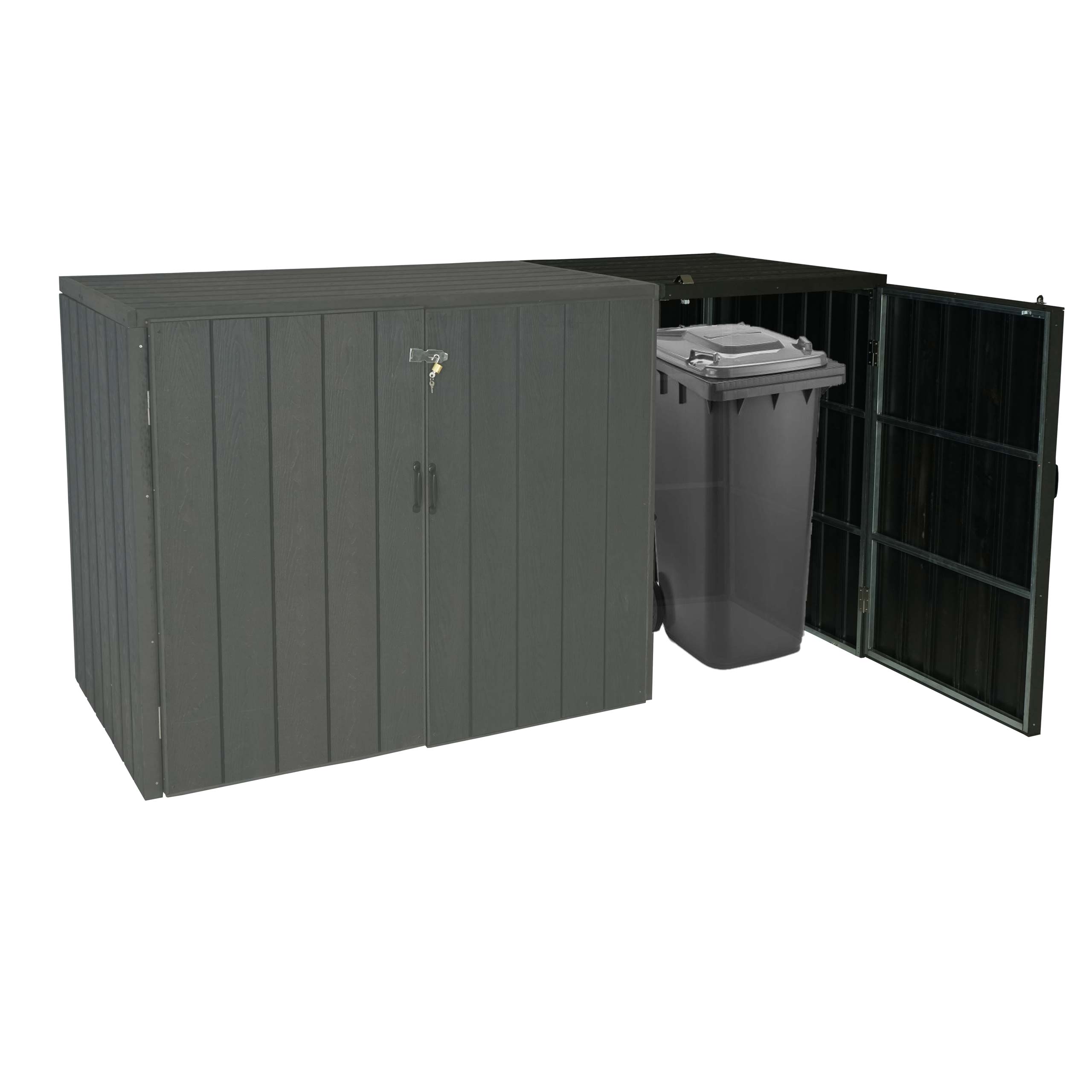 1er WPC-M&uuml;lltonnenverkleidung Erweiterung MCW-J28, Premium M&uuml;lltonnenbox, Metall Holzoptik ~ anthrazit - Bild 1