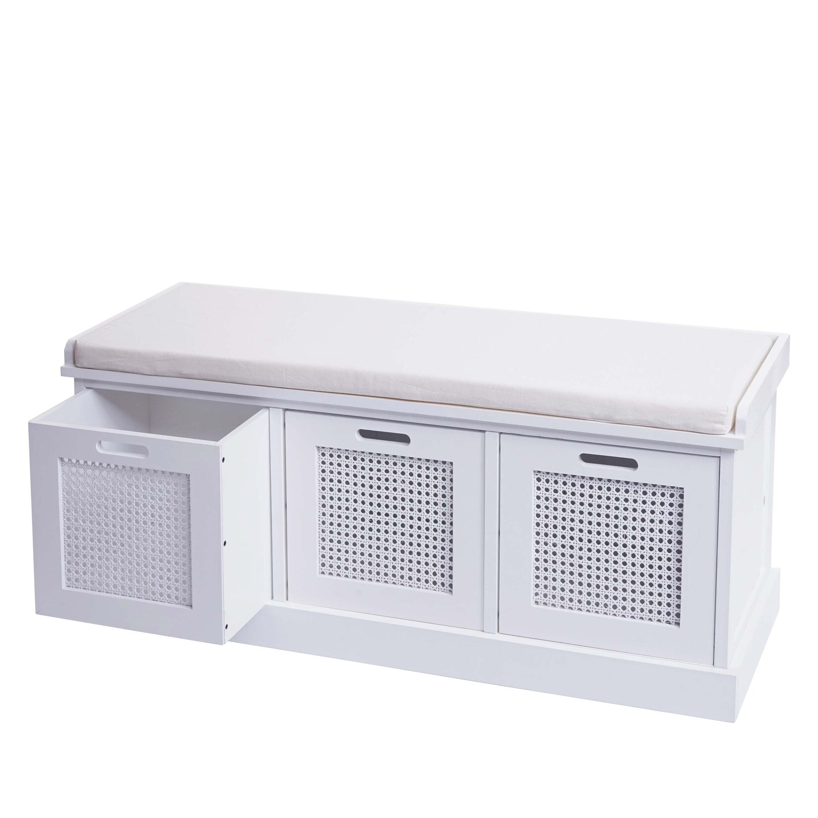 Sitzbank MCW-J49, Polsterbank Garderobenbank, Kissen Aufbewahrungsboxen Staufach 47x110x40cm ~ weiß, Polster creme-weiß