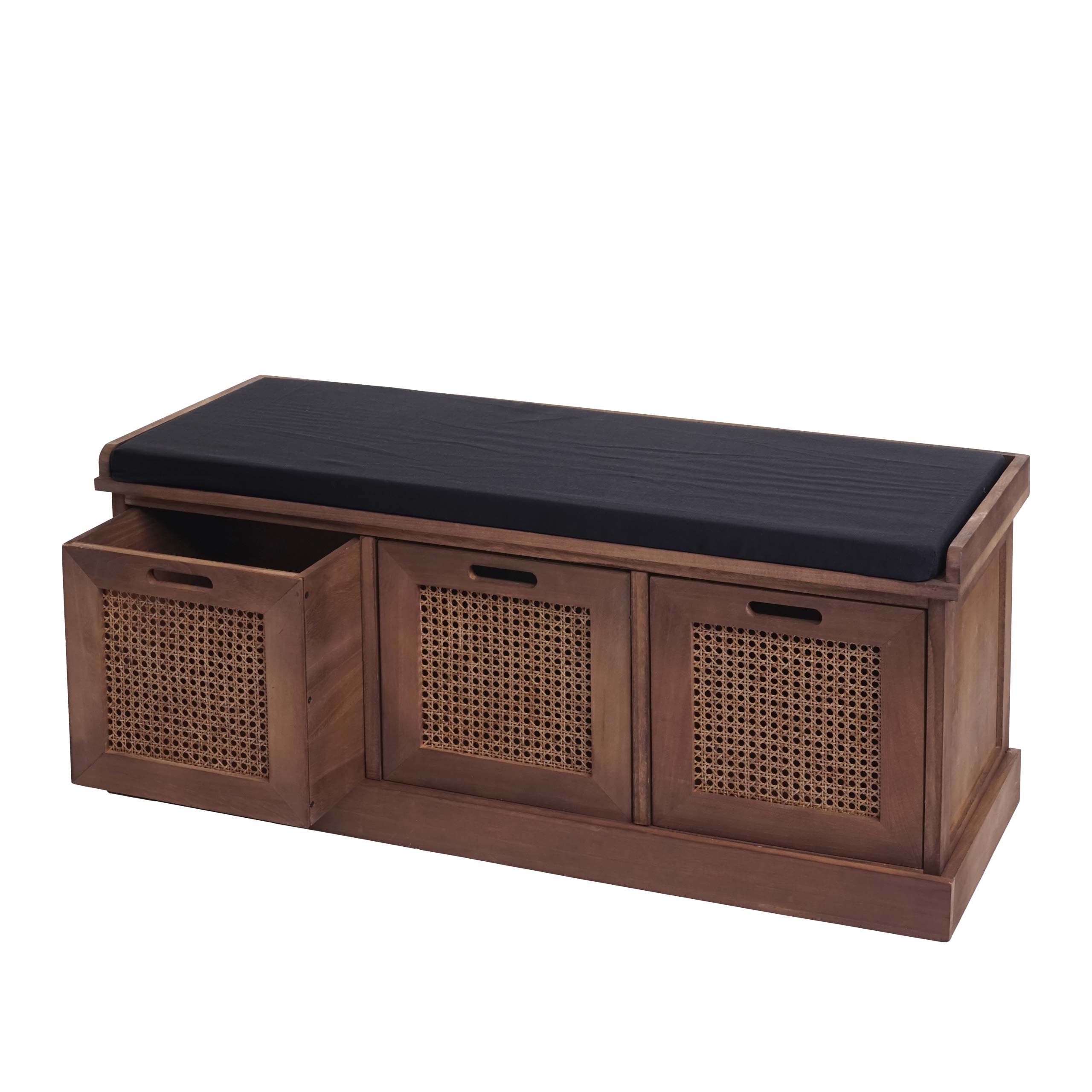 Sitzbank MCW-J49, Polsterbank Garderobenbank, Kissen Aufbewahrungsboxen Staufach 47x110x40cm ~ braun, Polster schwarz - Bild 1