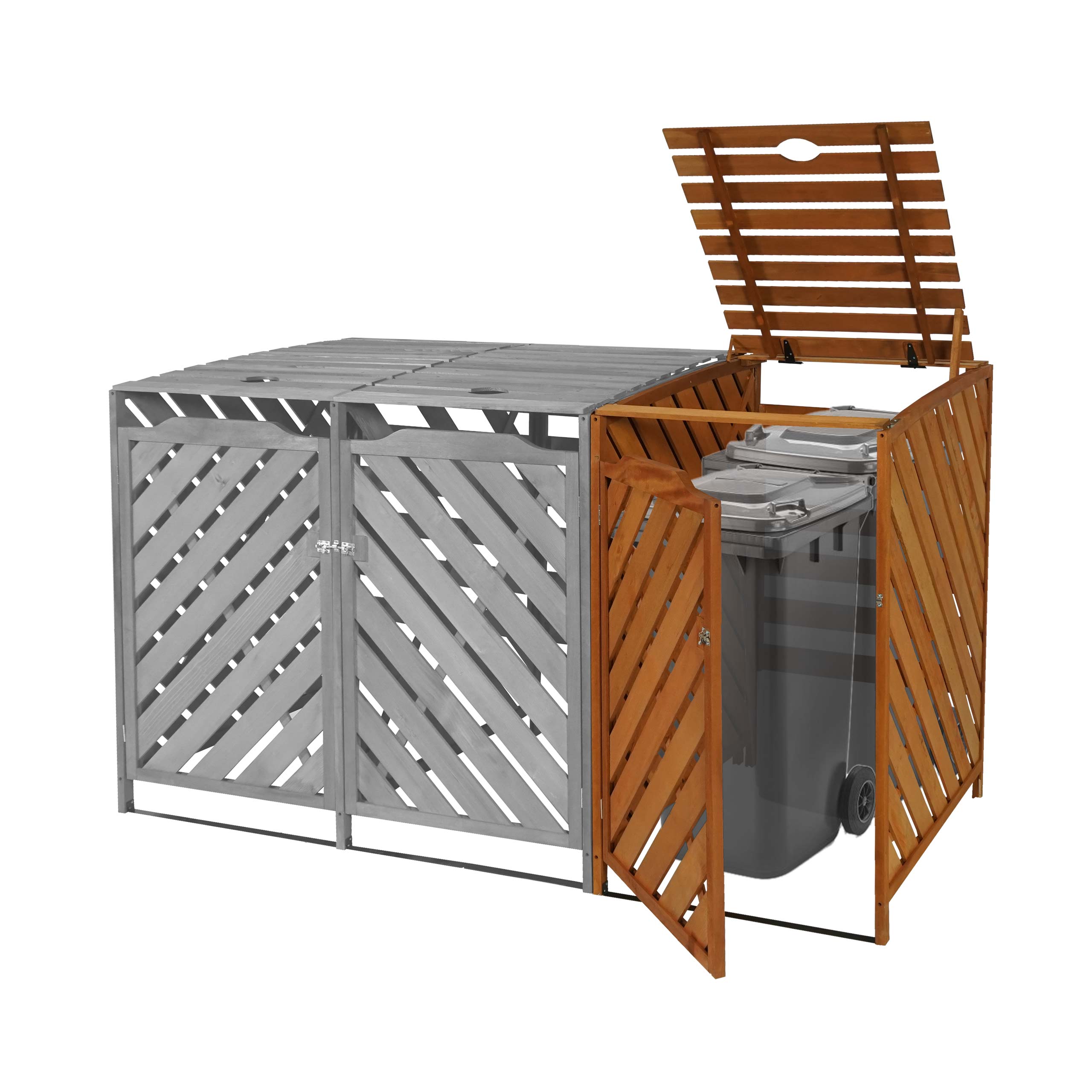 XL 1er-/2er-M&uuml;lltonnenverkleidung Erweiterung MCW-J44, M&uuml;lltonnenbox, 120x68x98cm Holz MVG-zertifiziert ~ braun - Bild 1