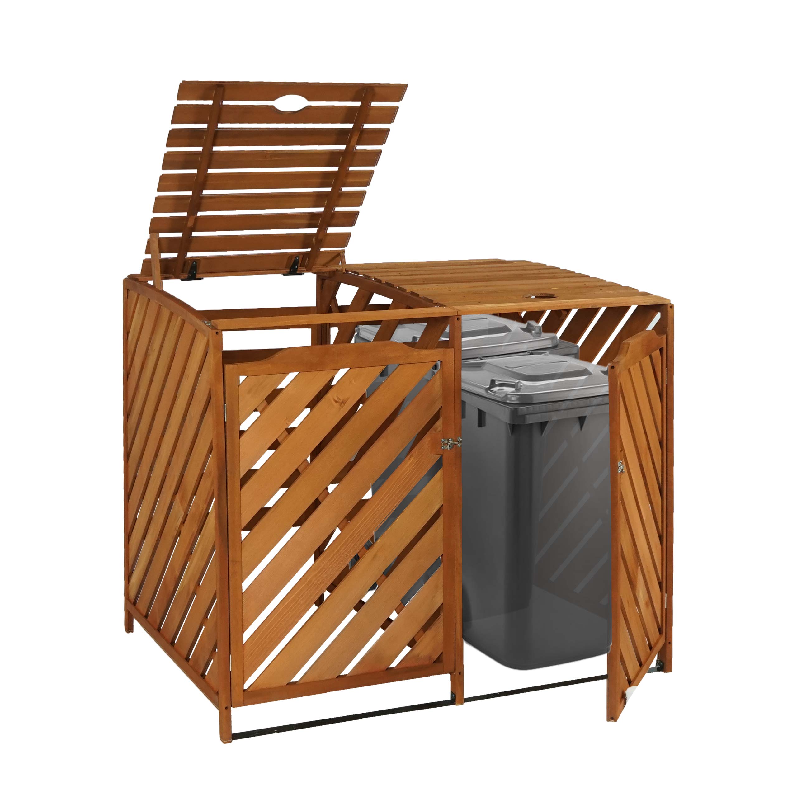 XL 2er-/4er-M&uuml;lltonnenverkleidung MCW-J44, M&uuml;lltonnenbox, erweiterbar 121x133x98cm Holz MVG-zertifiziert ~ braun - Bild 1