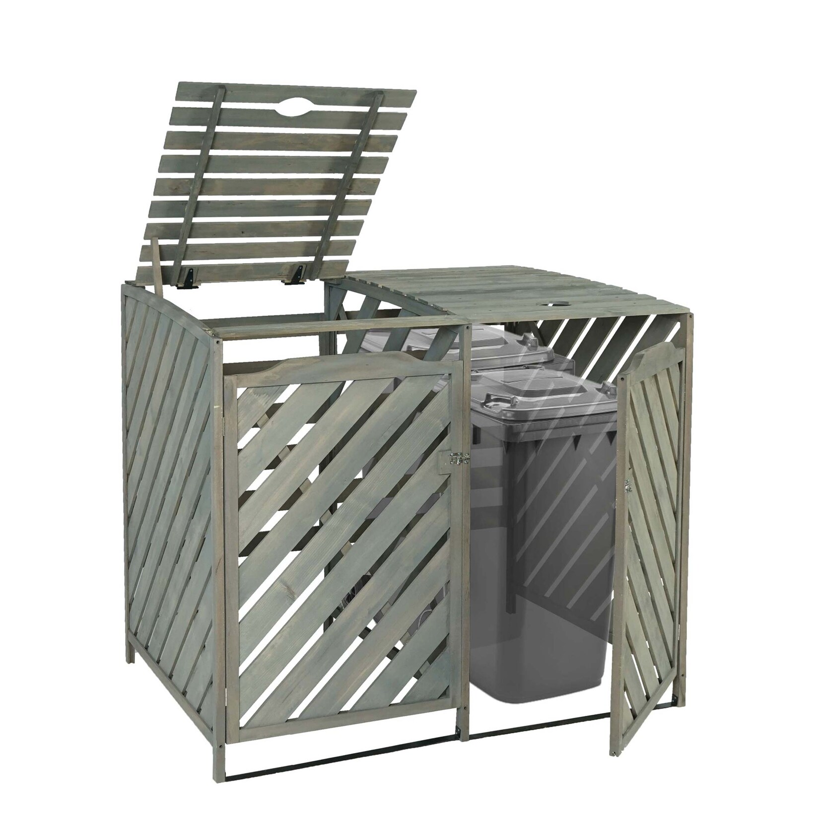 XL 2er-/4er-Mülltonnenverkleidung MCW-J44, Mülltonnenbox, erweiterbar 121x133x98cm Holz MVG-zertifziert ~ grau | 04057651395432