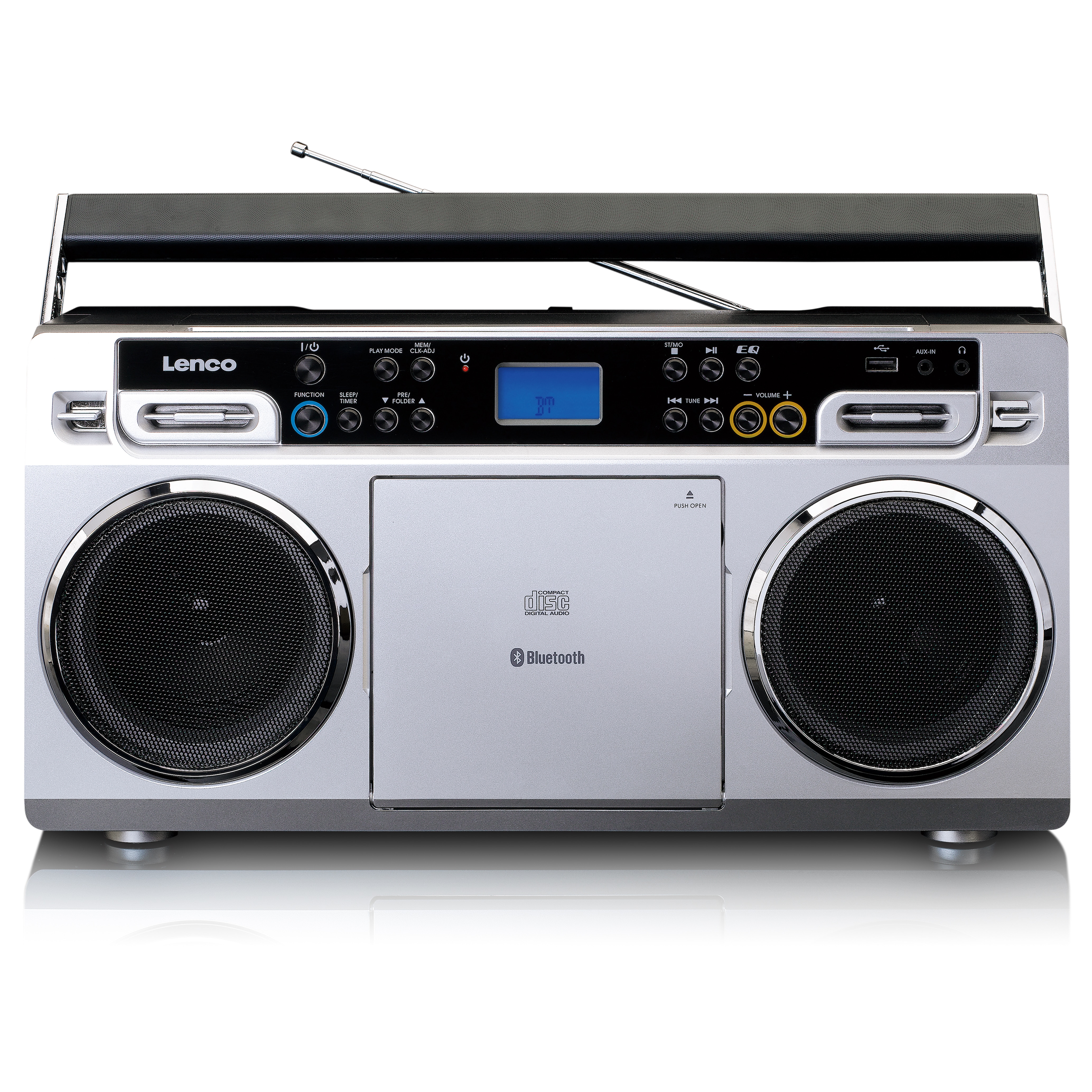 Lenco SCD-580SI - Tragbare Retro Boombox mit FM-Radio und CD/MP3-Player - Bluetooth - 2 x 5 Watt RMS - USB-Eingang - Silber - Bild 1