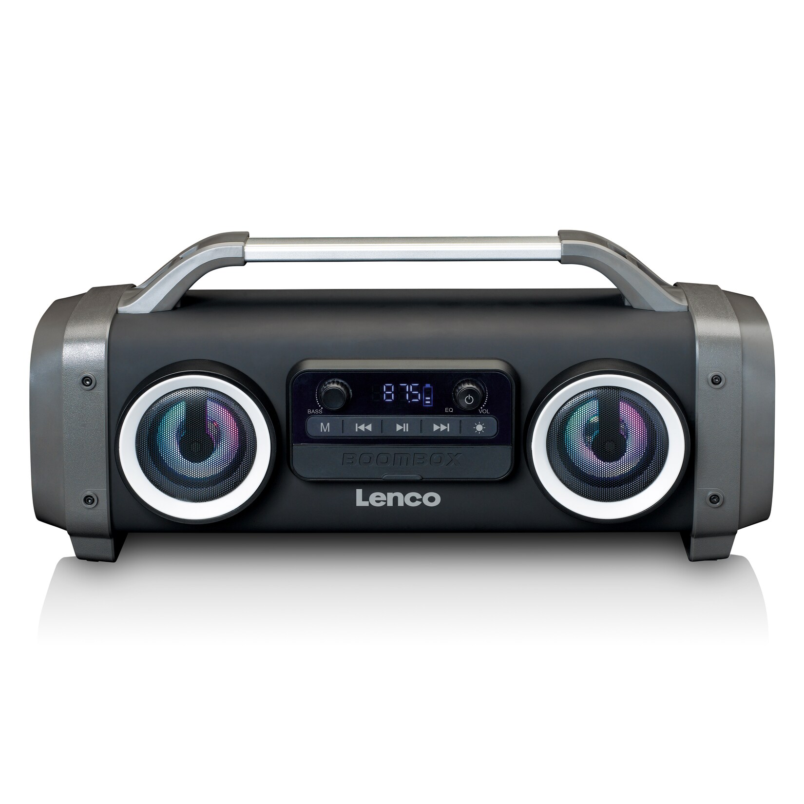 Lenco SPR-100BK – Spritzwasserfester Bluetooth-Lautsprecher UKW Radio USB und SD mit Lichteffekten – Schwarz | 08711902044093