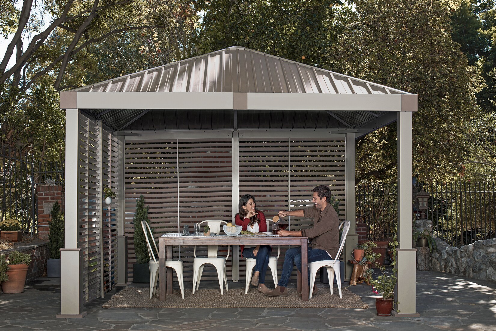 Aluminium Pavillon Nanda 12x12 Champagner/Taupe