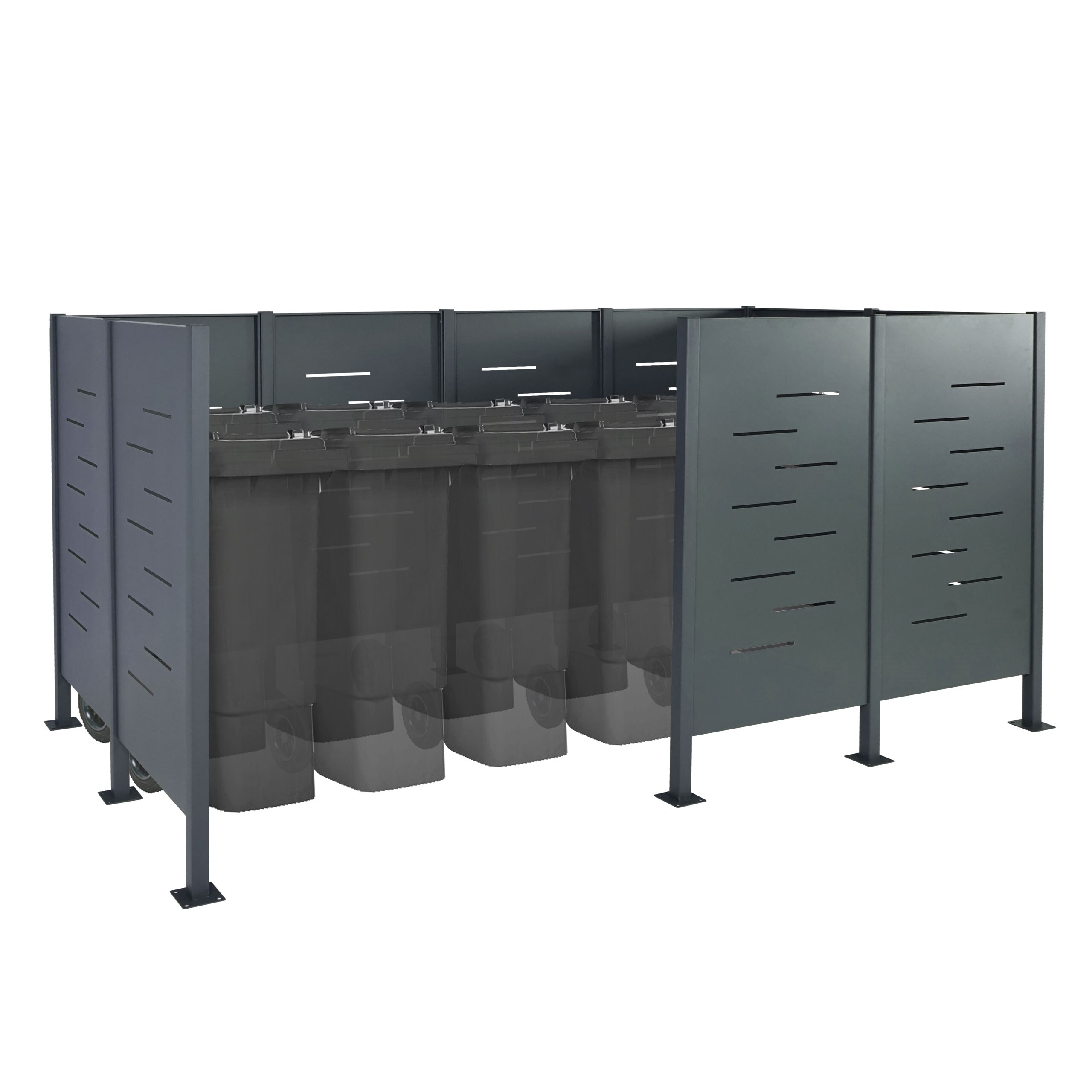 M&uuml;lltonnen-Zaun MCW-J55, M&uuml;lltonnenverkleidung M&uuml;lltonnenaufbewahrung, 151x326x166 Metall ~ anthrazit - Bild 1