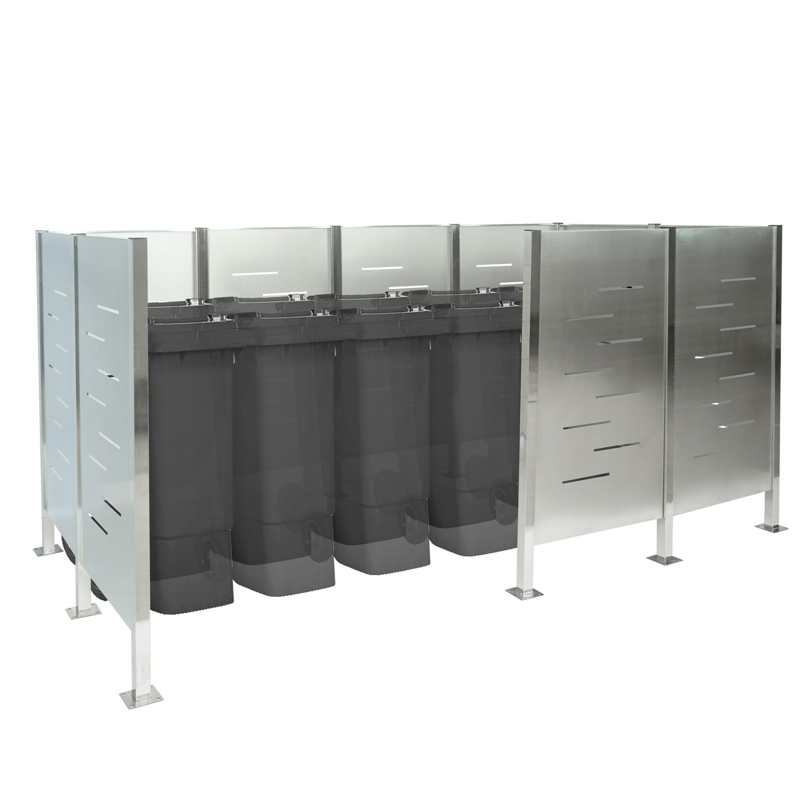 Mülltonnen-Zaun MCW-J55, Mülltonnenverkleidung Mülltonnenaufbewahrung, 151x326x166 Metall ~ Edelstahl | 04057651538167