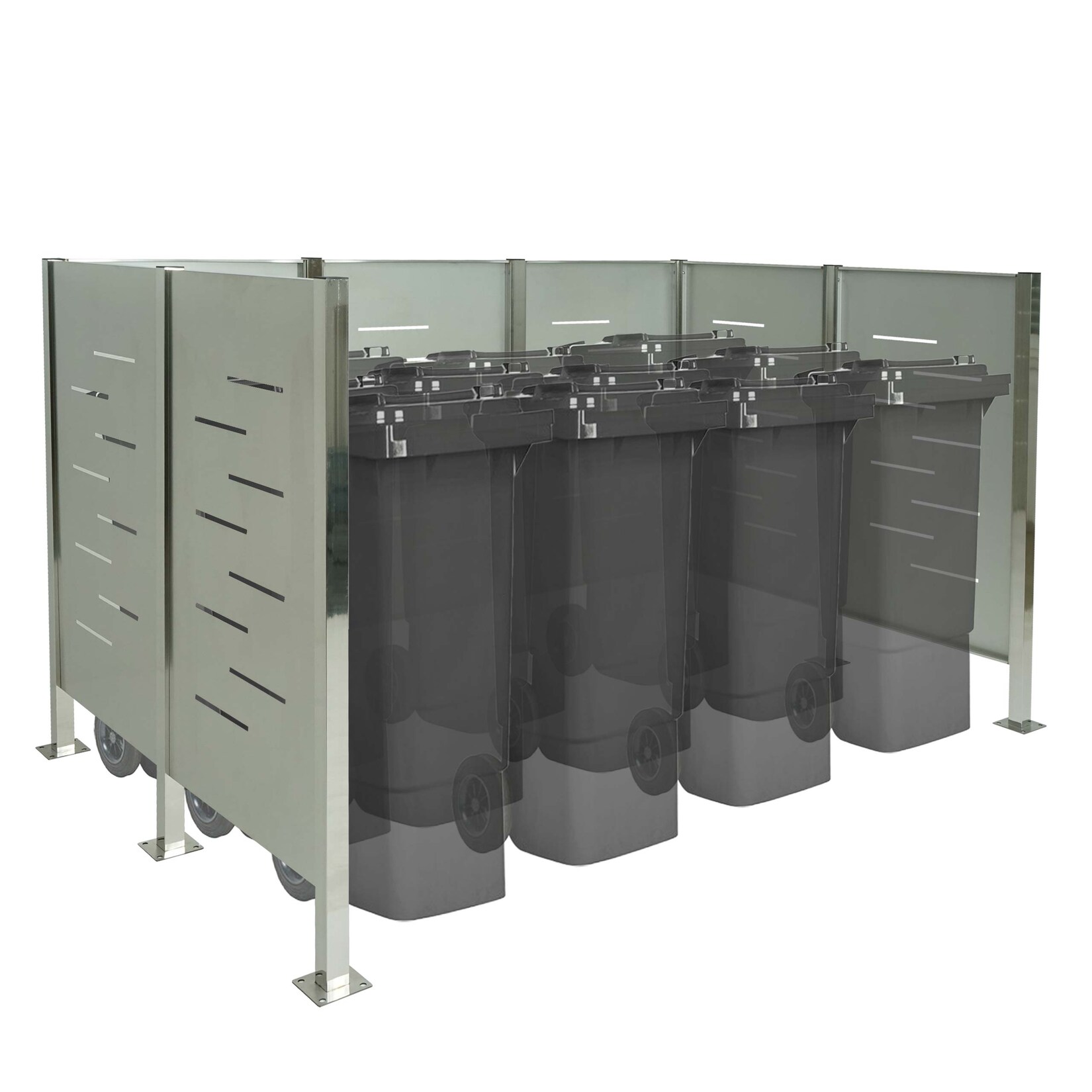 Mülltonnen-Zaun MCW-J55, Mülltonnenverkleidung Mülltonnenaufbewahrung, 150x243x163 Metall ~ Edelstahl | 04057651513973