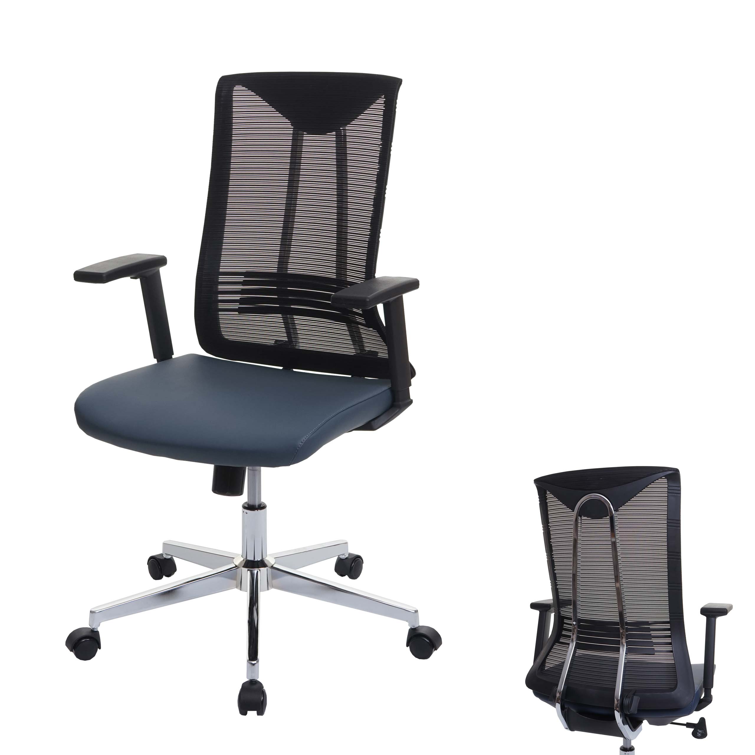 B&uuml;rostuhl MCW-J53, Drehstuhl Schreibtischstuhl, ergonomisch Kunstleder ~ blau-grau - Bild 1
