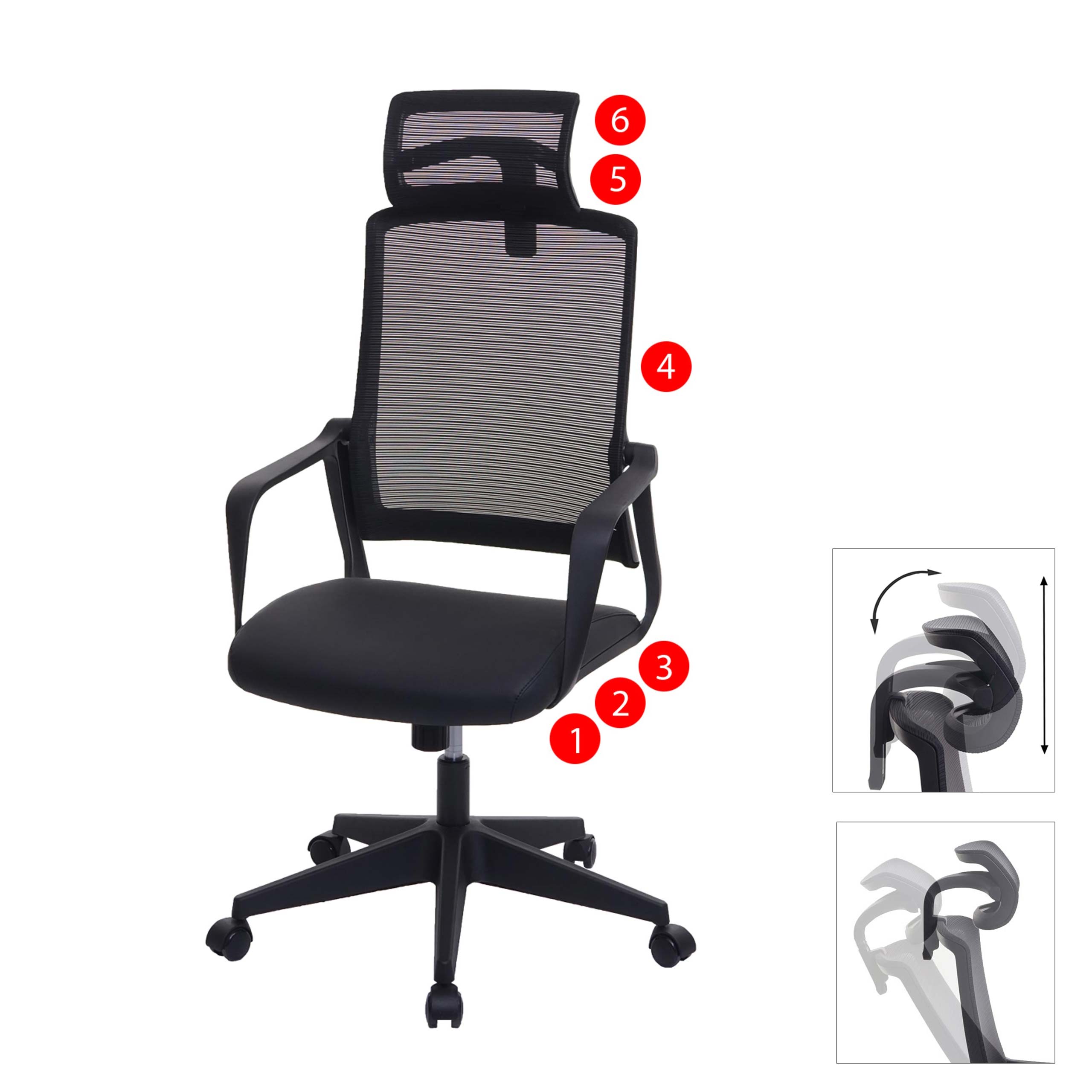 B&uuml;rostuhl MCW-J52, Drehstuhl Schreibtischstuhl, ergonomisch Kopfst&uuml;tze, Kunstleder ~ schwarz - Bild 1