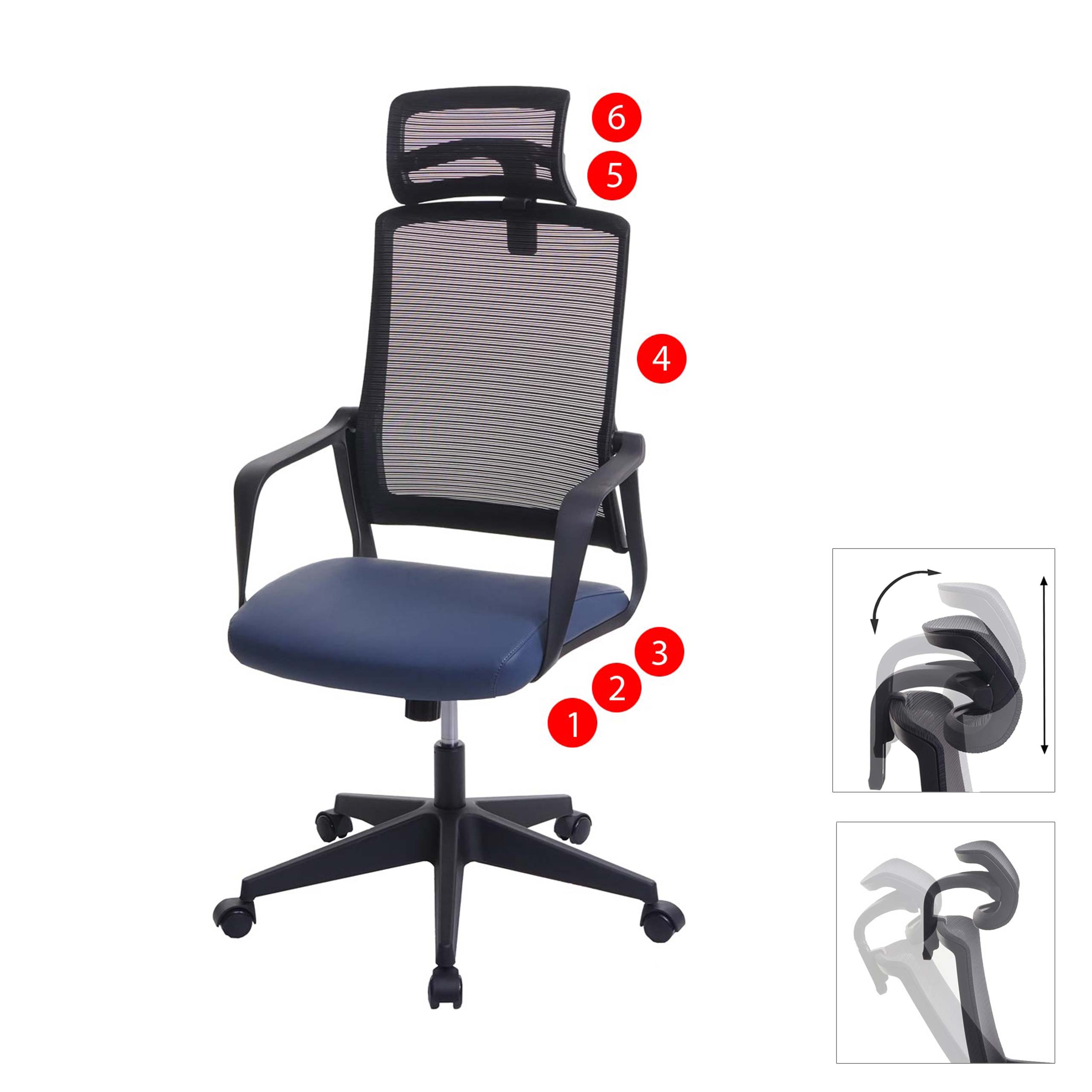 B&uuml;rostuhl MCW-J52, Drehstuhl Schreibtischstuhl, ergonomisch Kopfst&uuml;tze, Kunstleder ~ blau-grau - Bild 1