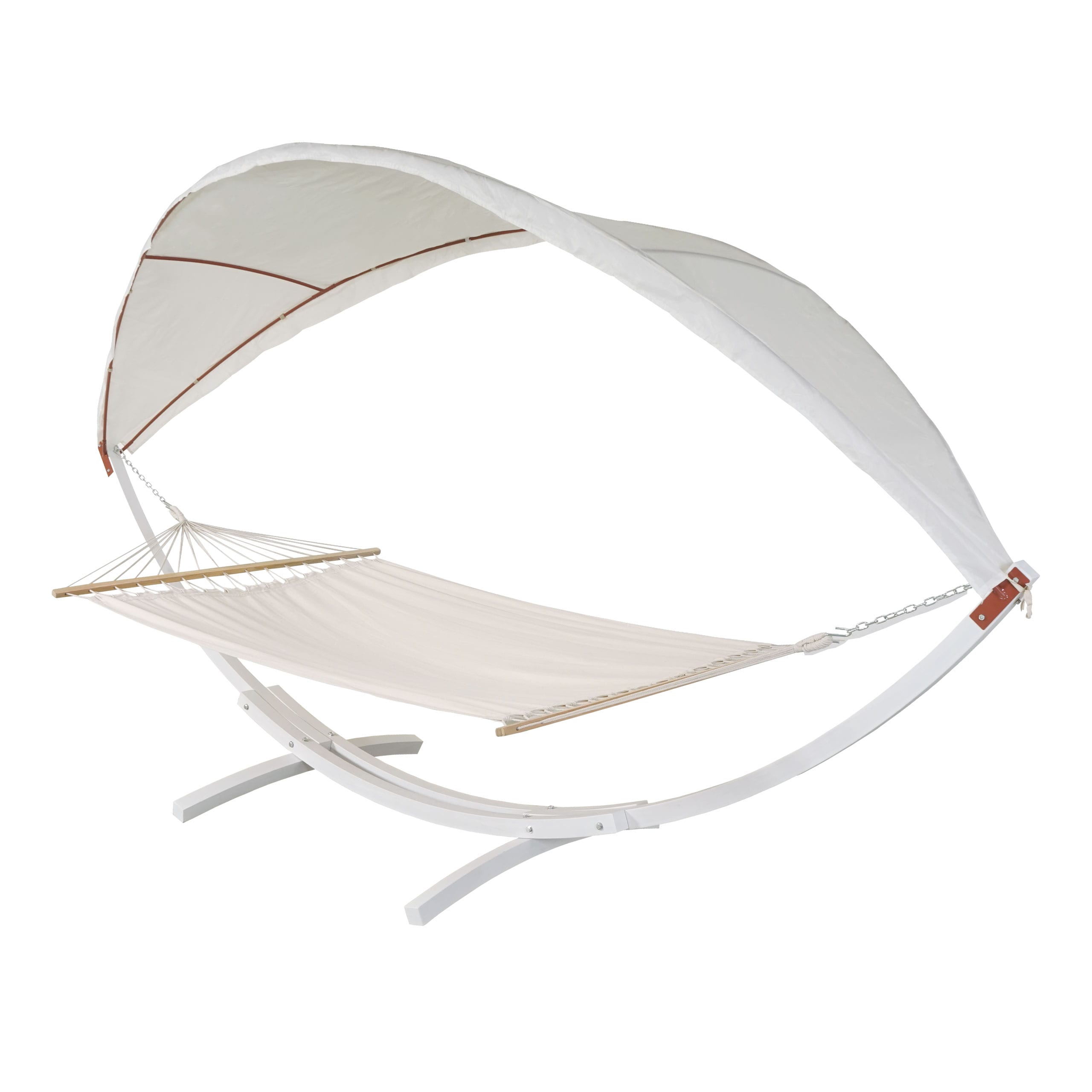 H&auml;ngematte MCW-J47, H&auml;ngeschaukel bis 200kg Sonnendach MVG-Holzgestell 420cm 2 Personen ~ wei&szlig;, creme-wei&szlig; - Bild 1