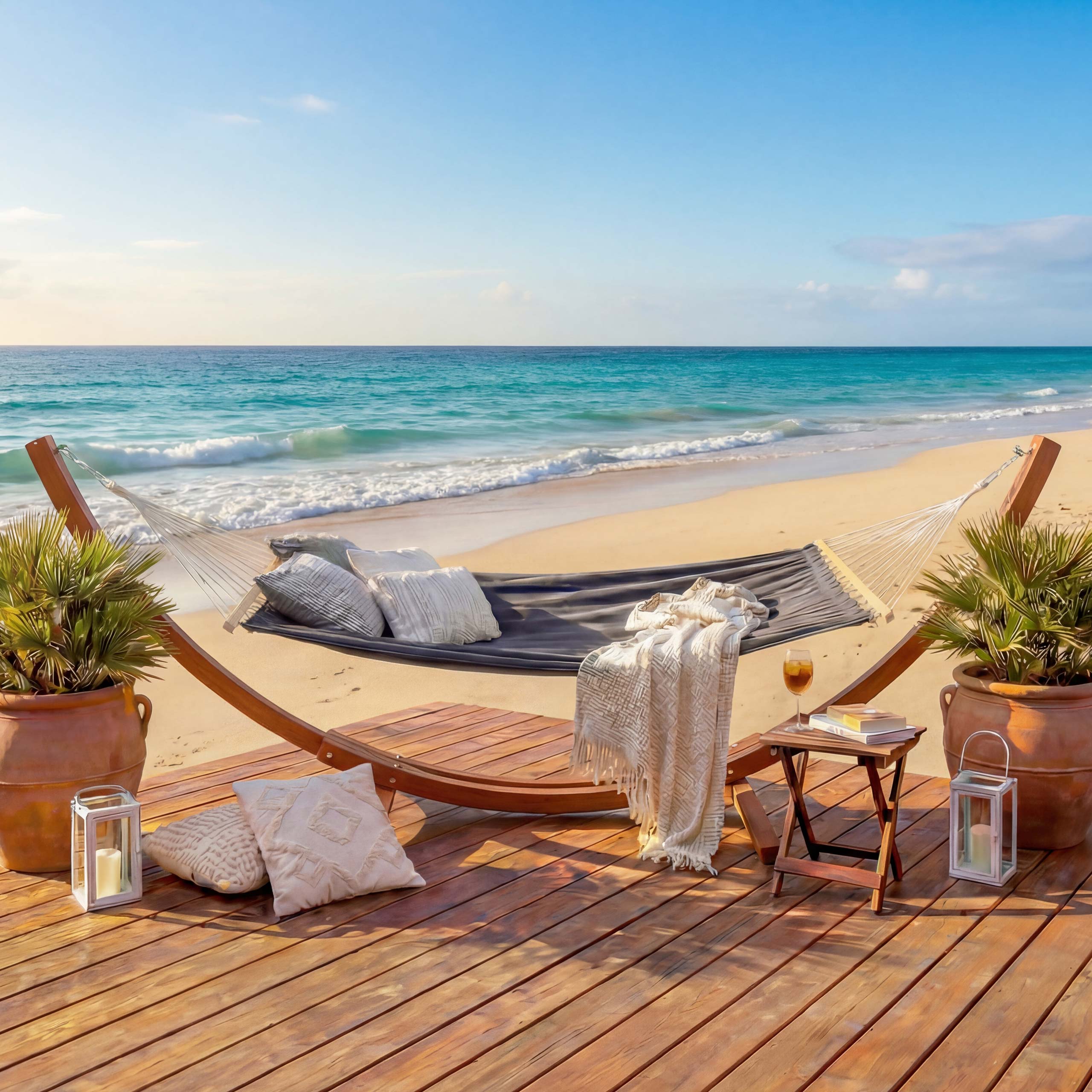 H&auml;ngematte mit Gestell MCW-J46, H&auml;ngeschaukel, bis 200kg Holzgestell MVG-zertifiziert 320cm ~ braun, Matte grau - Bild 1