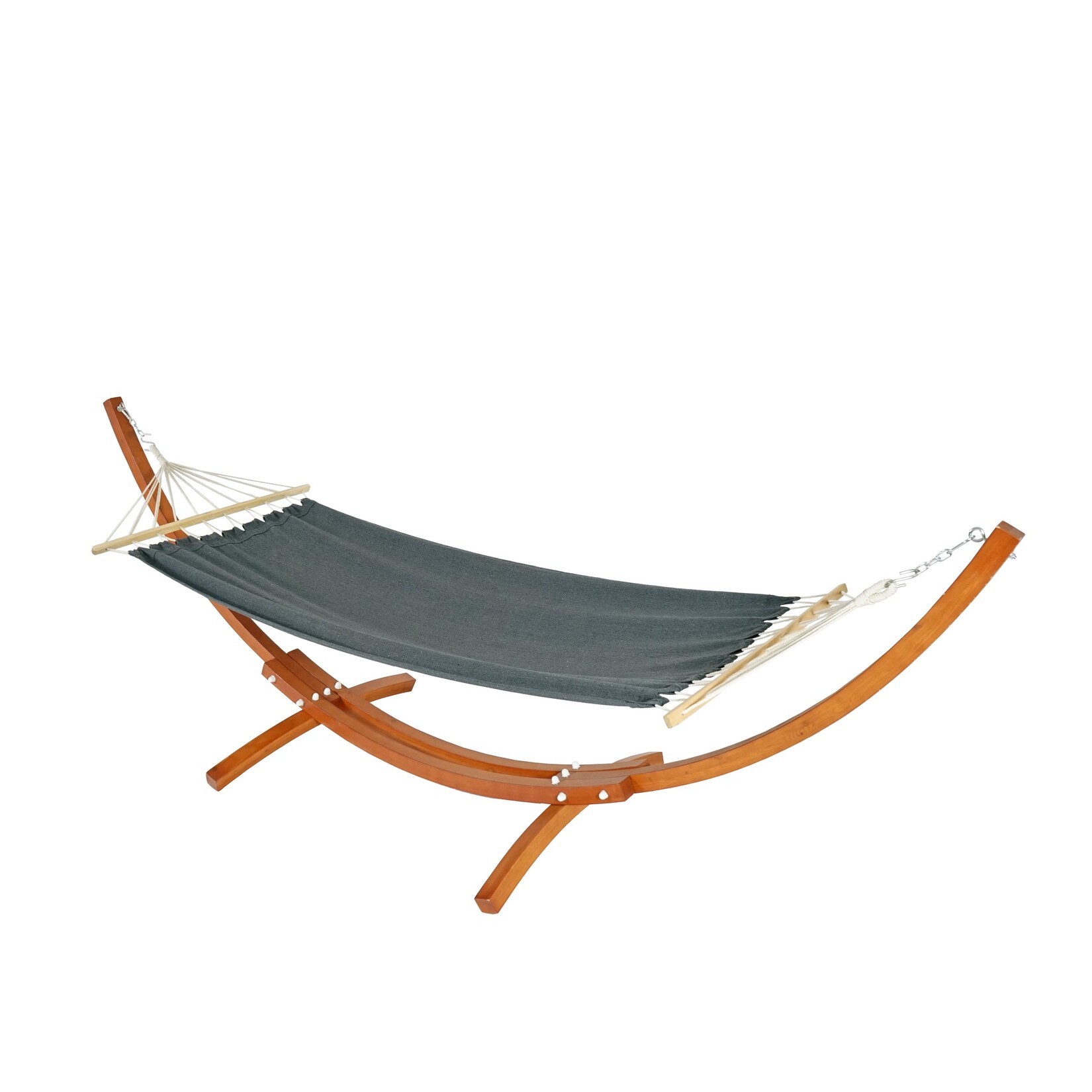 Hängematte mit Gestell MCW-J46, Hängeschaukel, bis 200kg Holzgestell MVG-zertifiziert 320cm ~ braun, Matte grau | 04057651536903