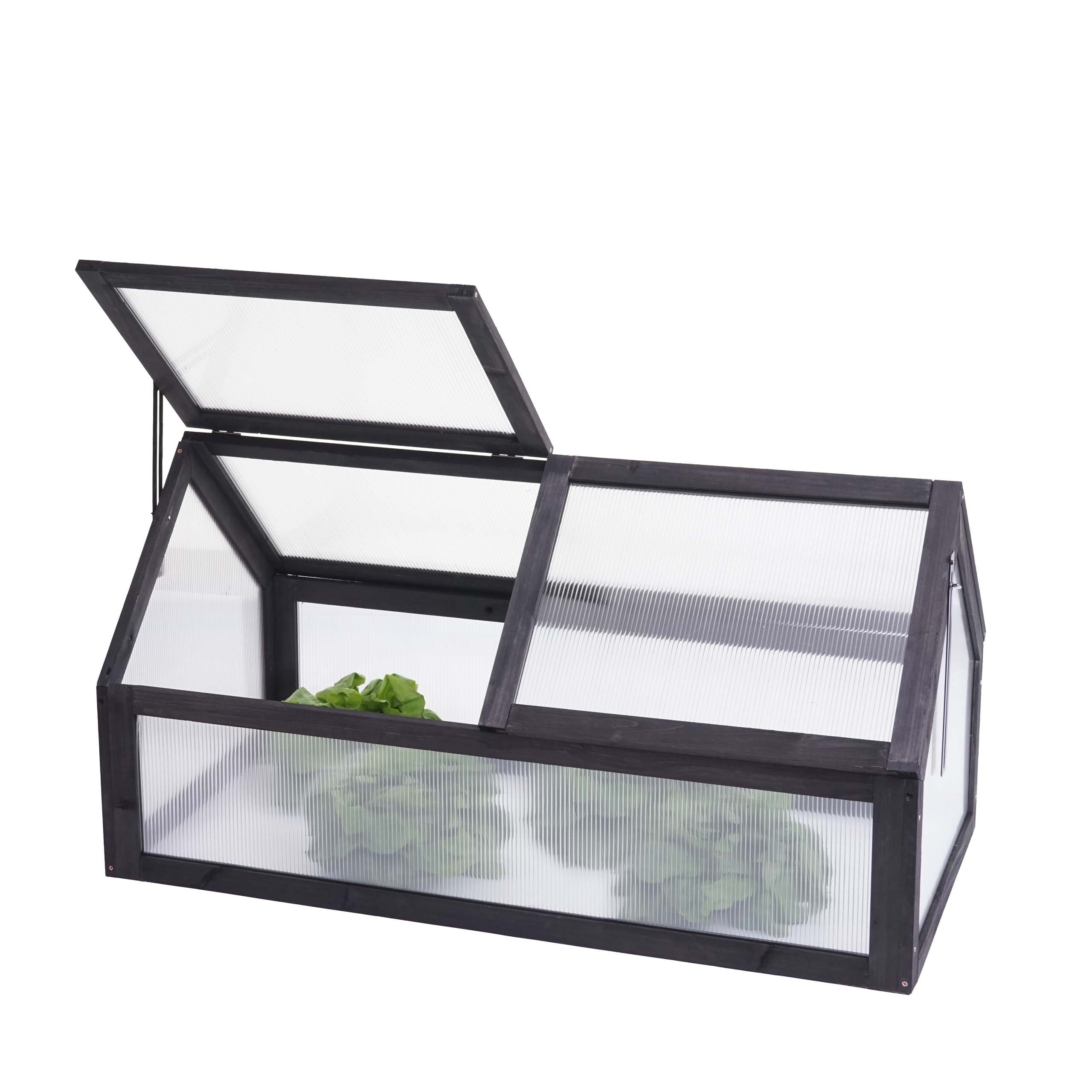 Fr&uuml;hbeet MCW-J45, Gew&auml;chshaus Treibhaus Pflanzbeet, MVG zertifiziert Holz stufenlos verstellbar 108x57x54cm ~ anthrazit - Bild 1