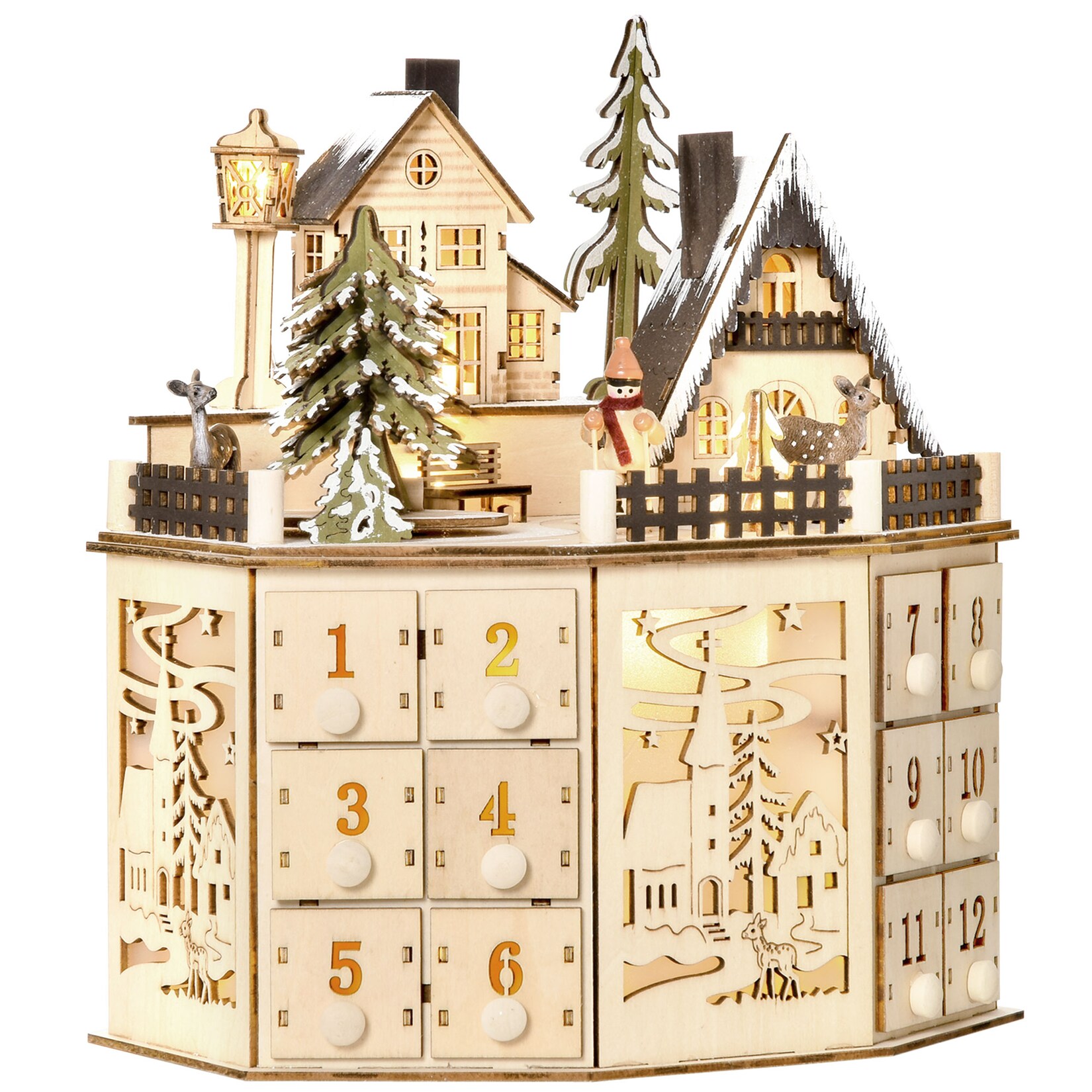 HOMCOM Weihnachts-Adventskalender Sperrholz