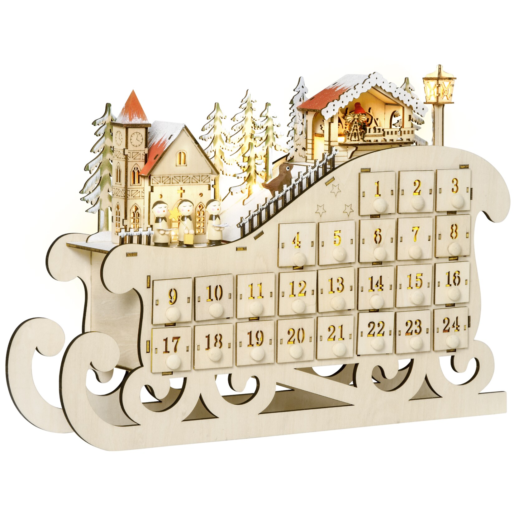 HOMCOM Weihnachts-Adventskalender Sperrholz