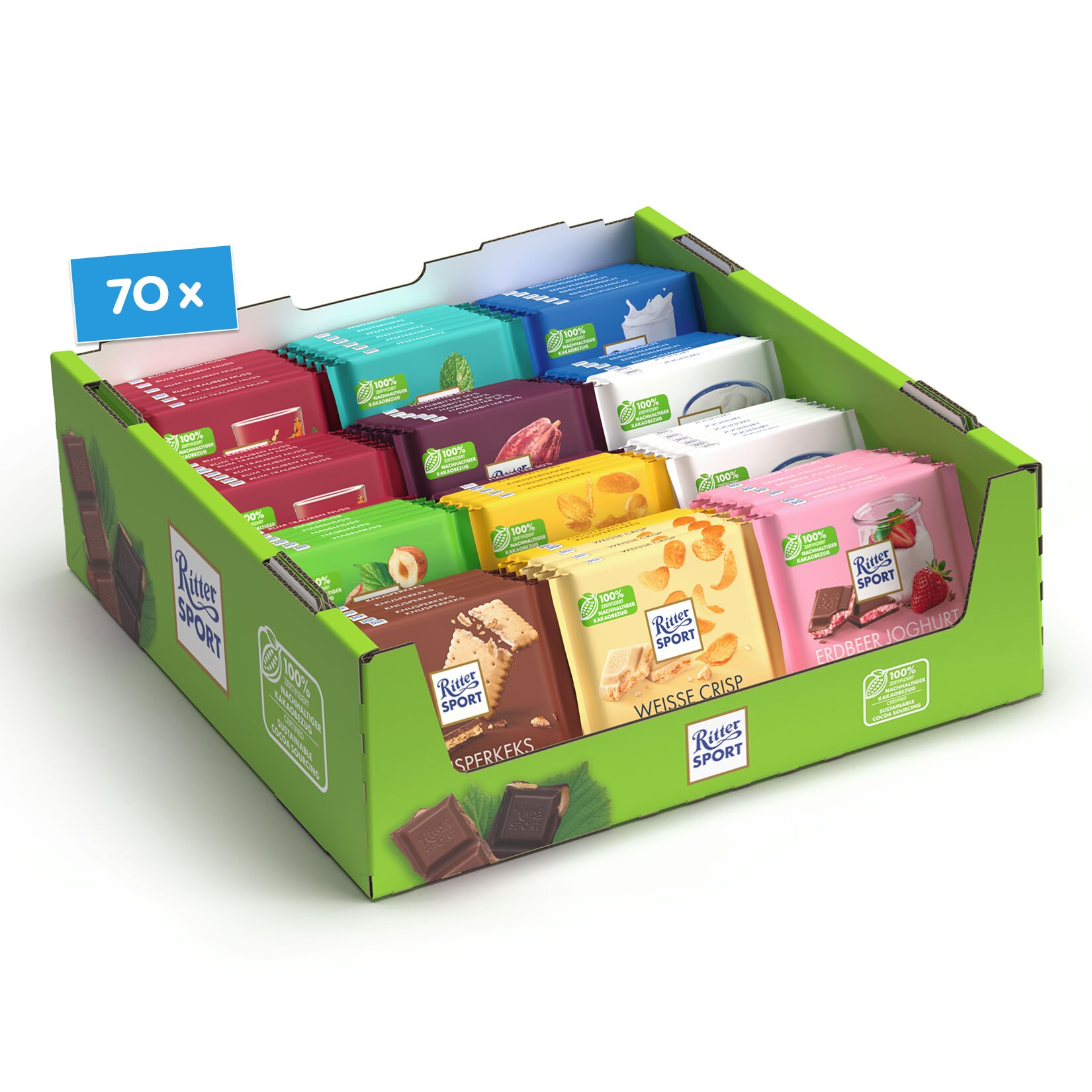 Ritter Sport Tafelschokolade Bunte Vielfalt sortiert - 100 g, 70er Pack - Bild 1