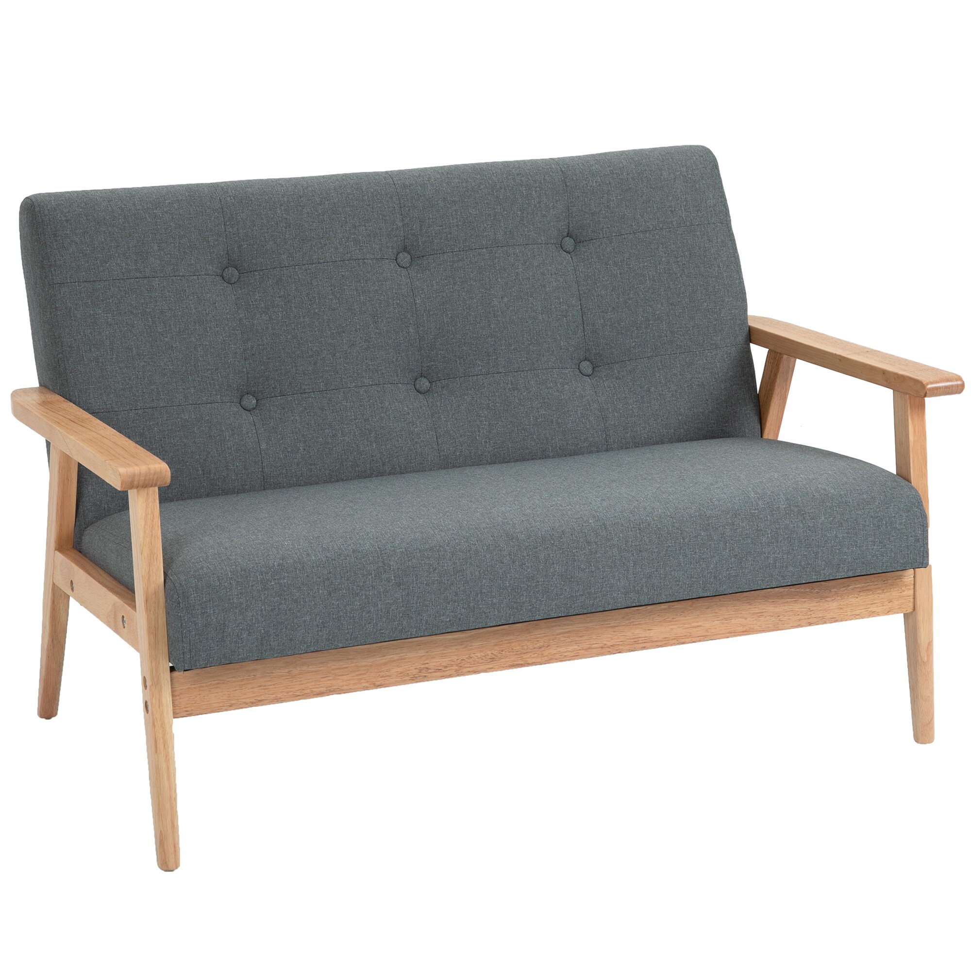 HOMCOM 2-Sitzer-Sofa Leinen, Gummiholz - Bild 1