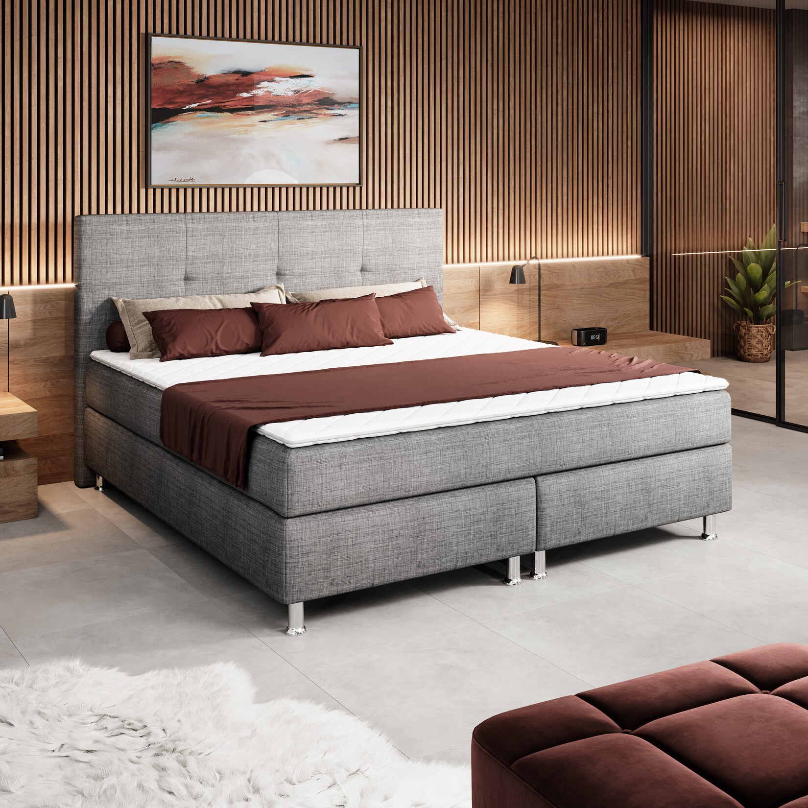Inter Handels Boxspringbett New York 180×200 cm Webstoff anthrazit | 04065307004331