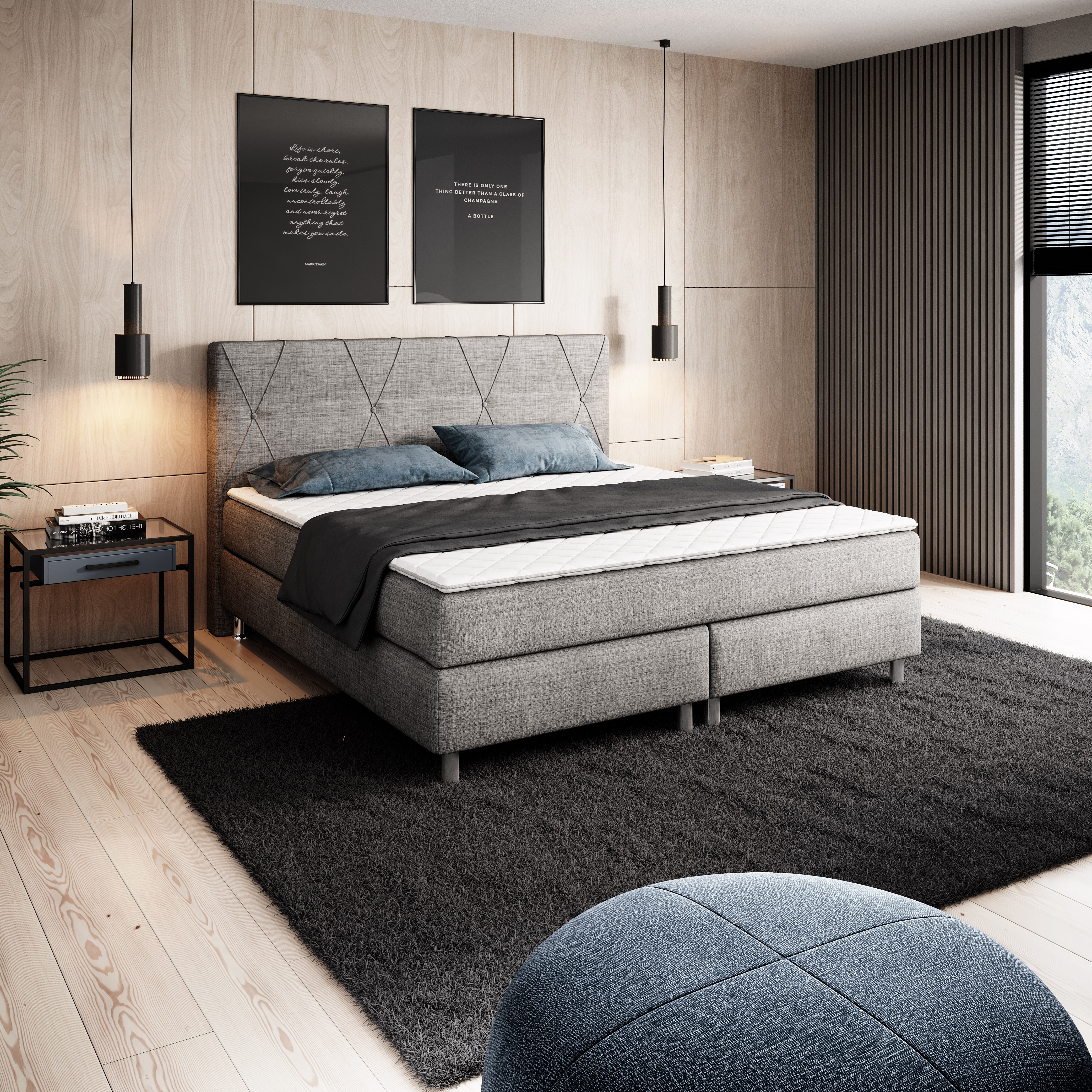 Inter Trading Boxspringbett Tokio 180x200 cm Webstoff anthrazit - Bild 1