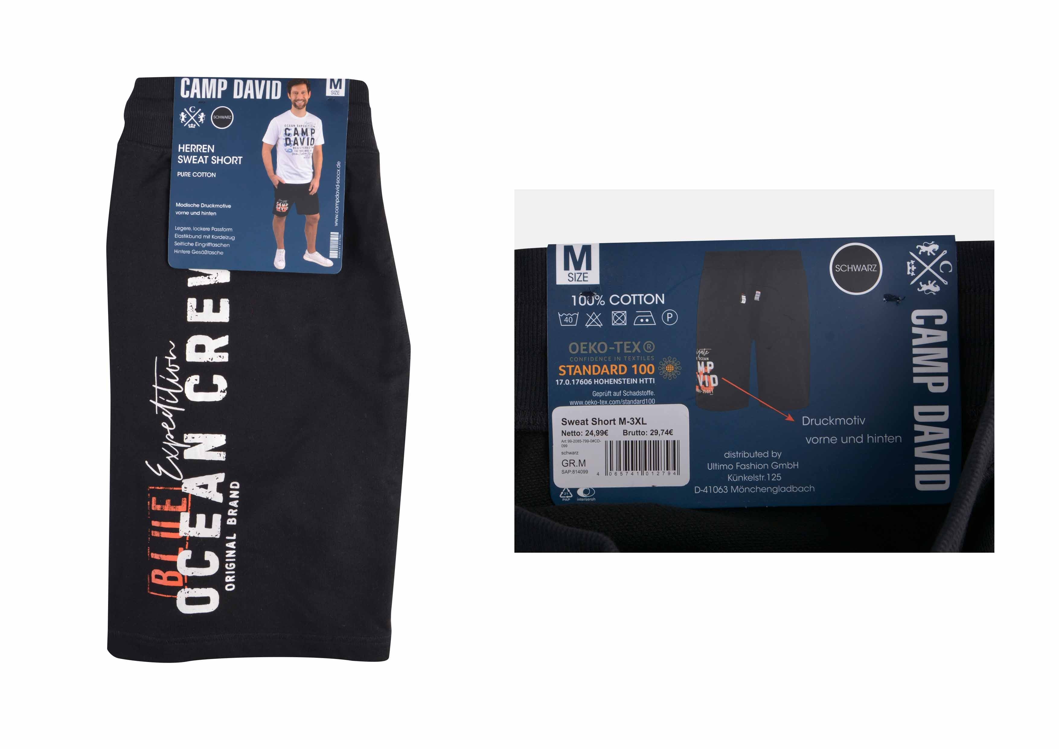 Camp David Herren Sweat Short - schwarz, Gr. M - versch. Farben und Größen