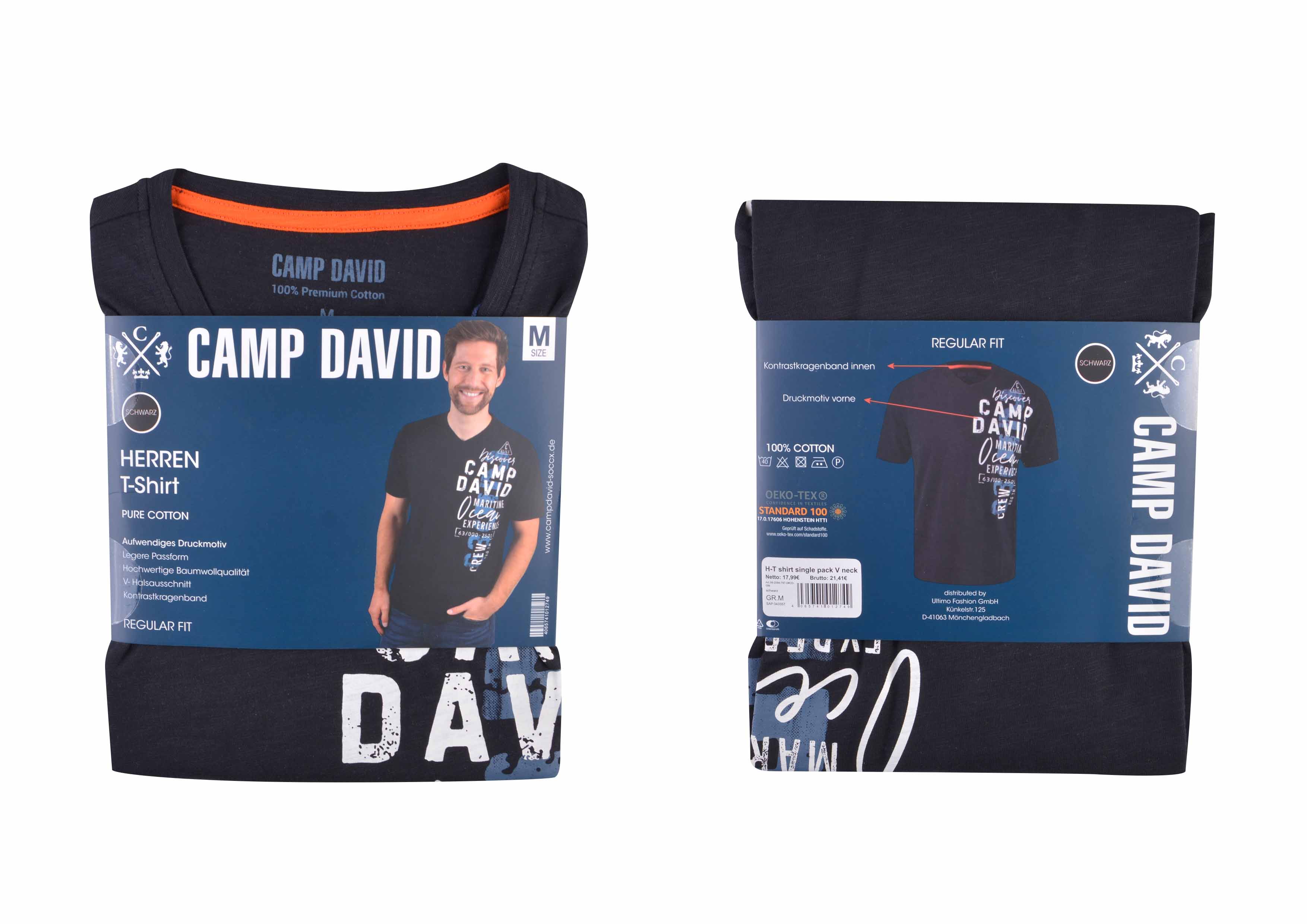 Camp David Herren T-Shirt - schwarz, Gr. L - versch. Farben und Gr&ouml;&szlig;en - Bild 1