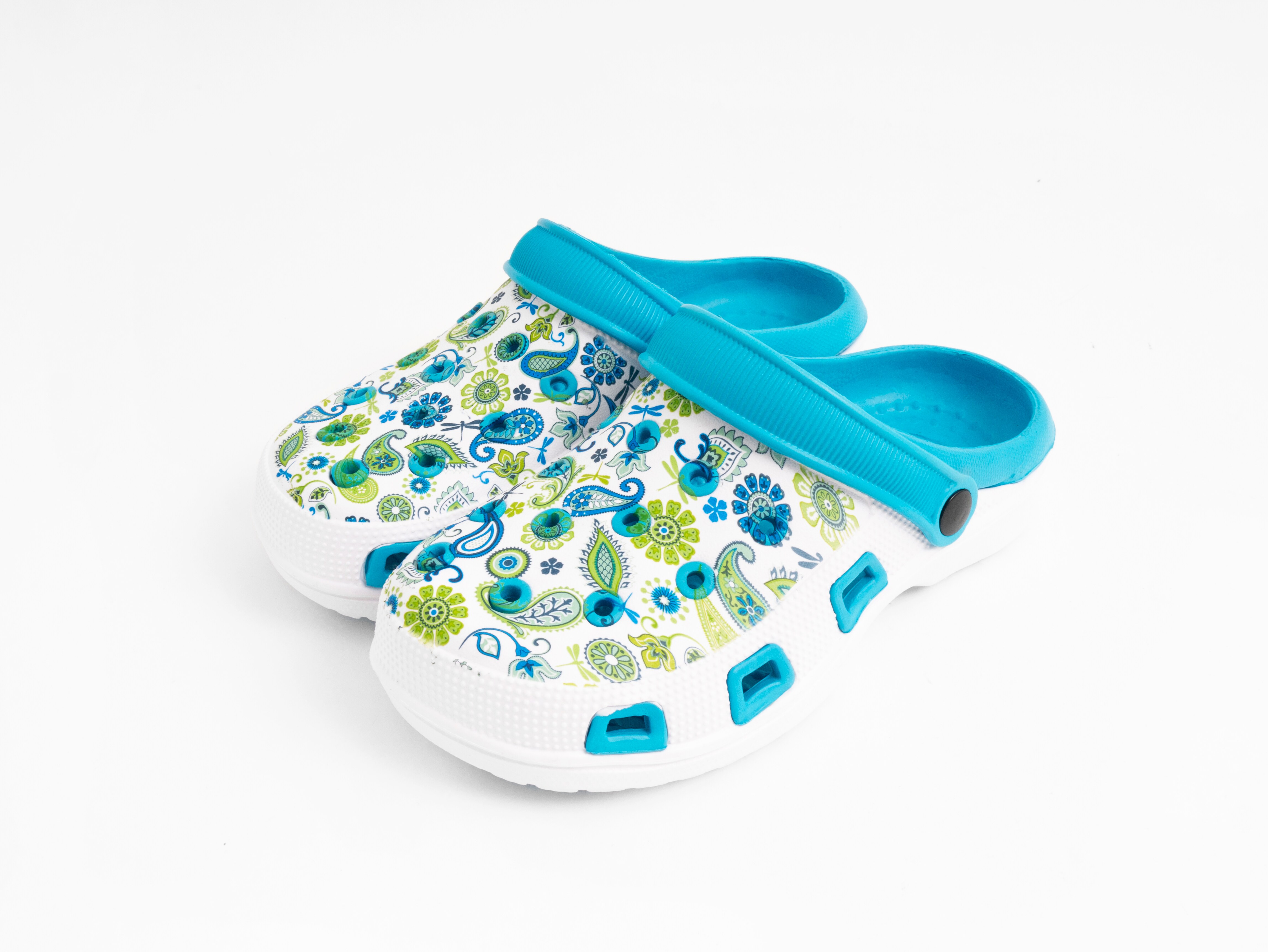 Living&Garden  Sommerclogs - wei&szlig;/t&uuml;rkis mit Paisley Muster, Gr. 37 - versch. Ausf&uuml;hrungen - Bild 1