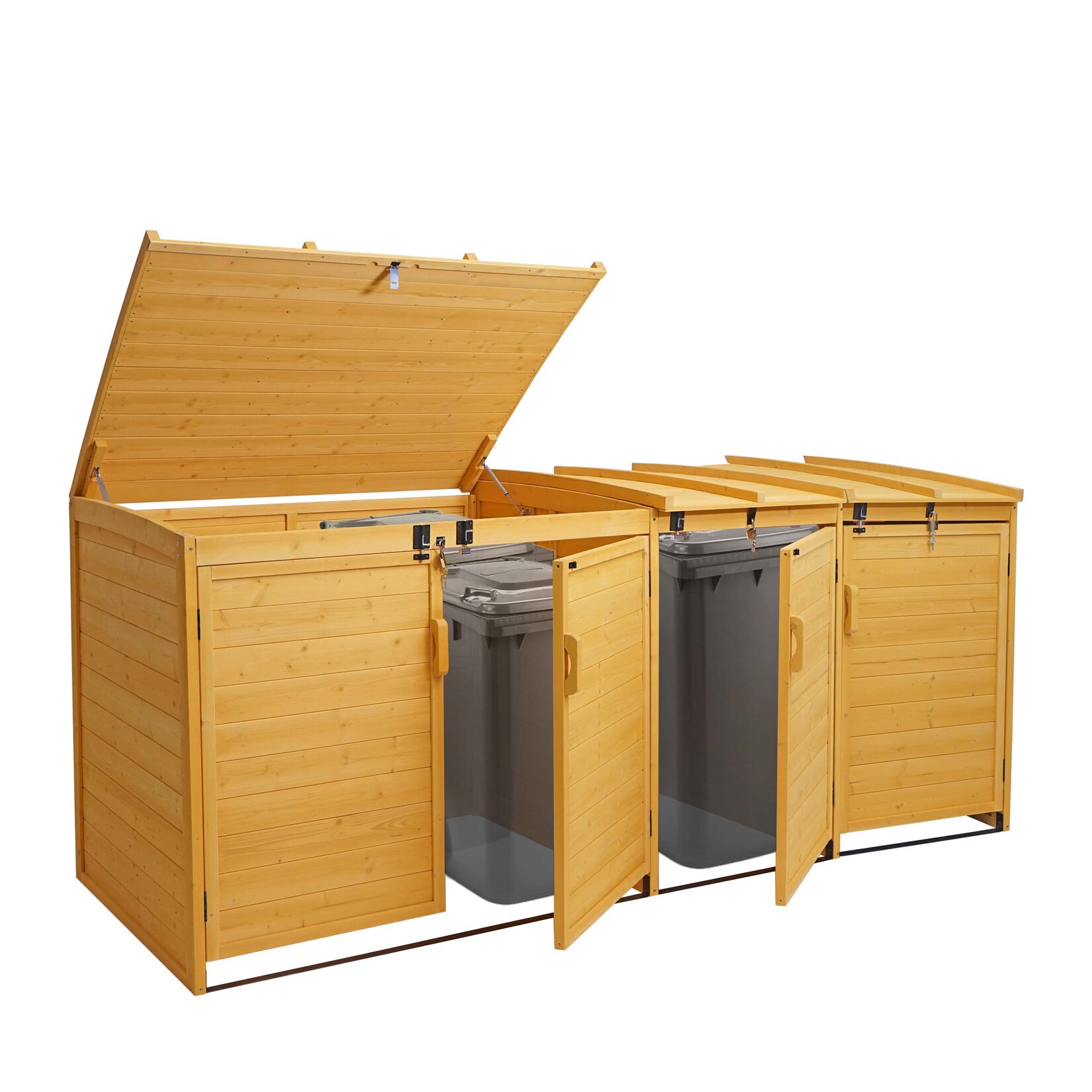 XL 4er-/8er-Mülltonnenverkleidung MCW-H75b, Mülltonnenbox, erweiterbar 138x276x105cm Holz MVG-zertifiziert ~ braun