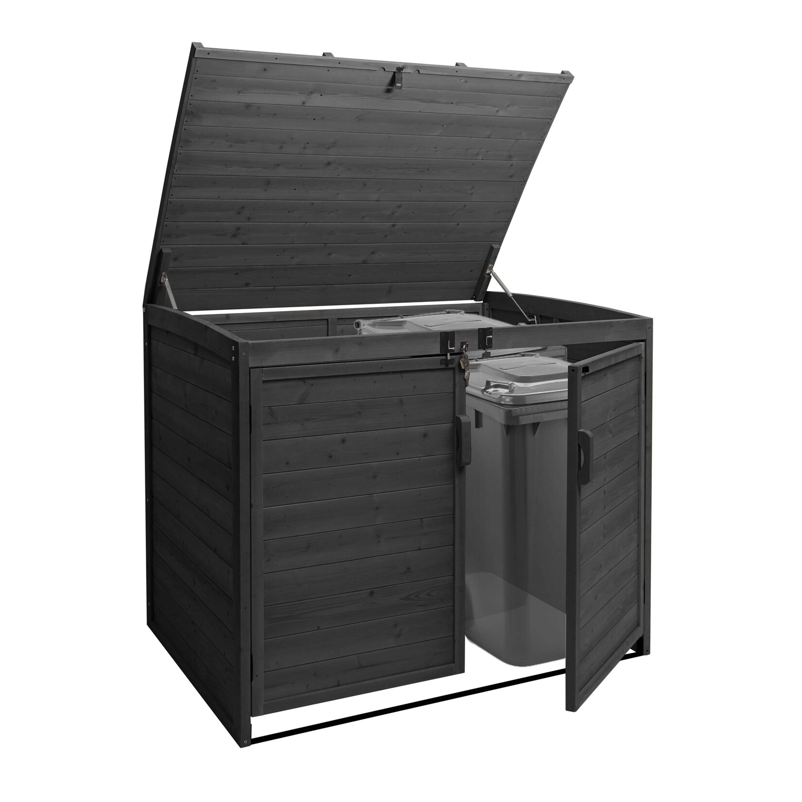 XL 2er-/4er-Mülltonnenverkleidung -H75b, Mülltonnenbox, erweiterbar 138x138x105cm Holz MVG-zertifiziert ~ anthrazit