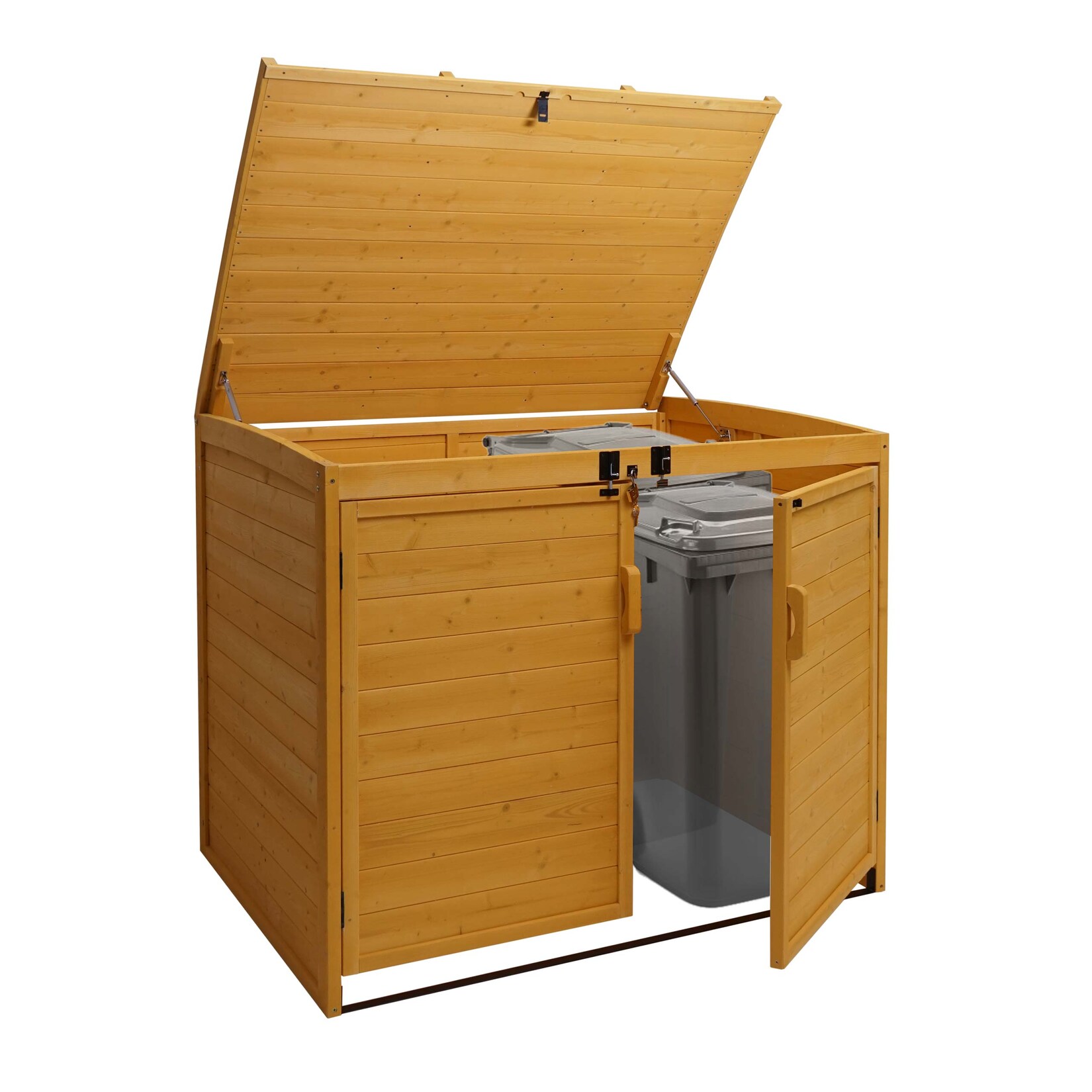XL 2er-/4er-Mülltonnenverkleidung -H75b, Mülltonnenbox, erweiterbar 138x138x105cm Holz MVG-zertifiziert ~ braun