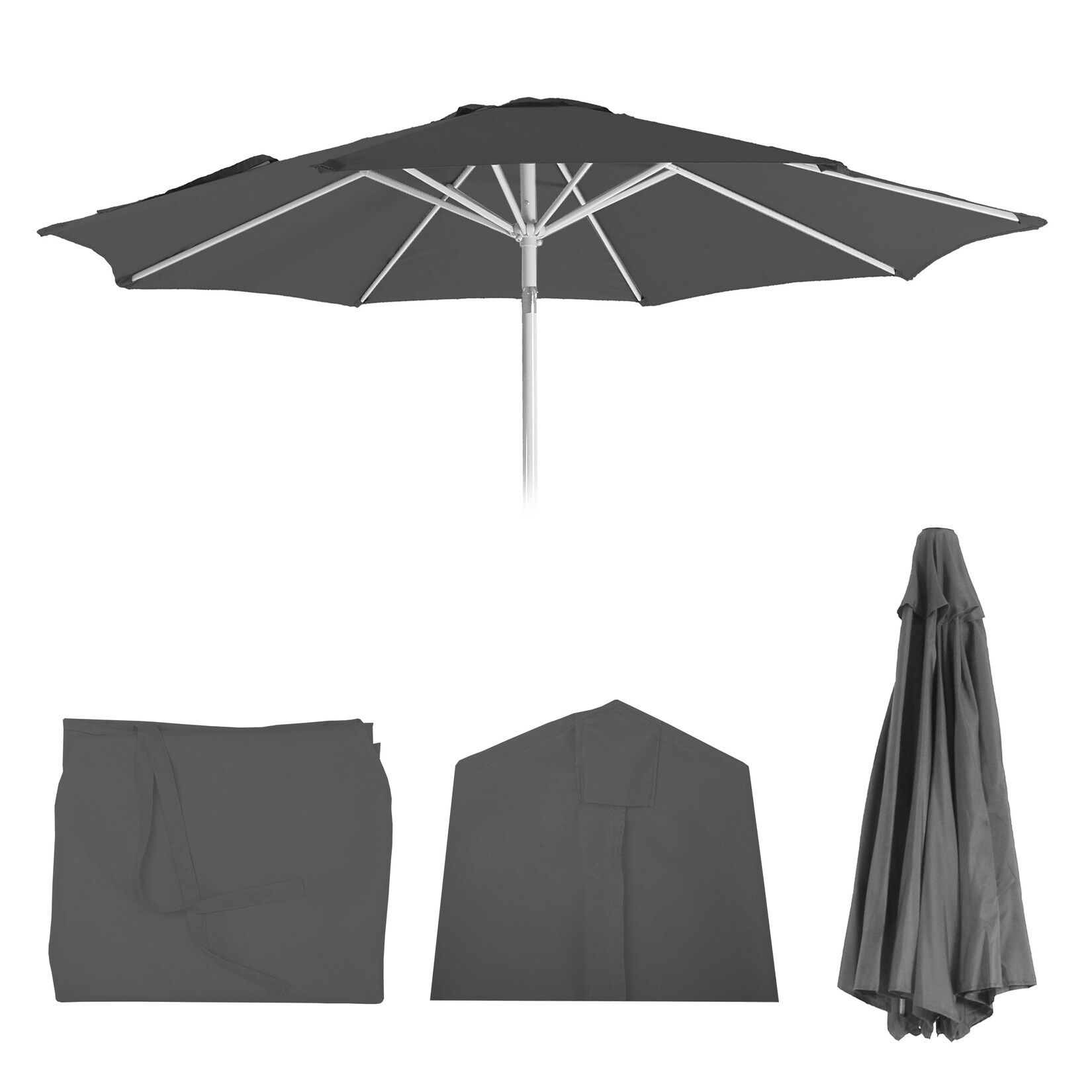 Ersatz-Bezug für Sonnenschirm Asti, Sonnenschirmbezug Ersatzbezug, Ø 3m Stoff/Textil ~ anthrazit