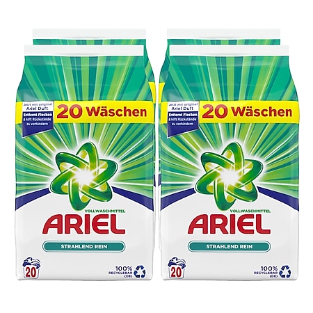 Ariel Pulverwaschmittel Strahlend Rein 20 WL, 4er Pack - Bild 1
