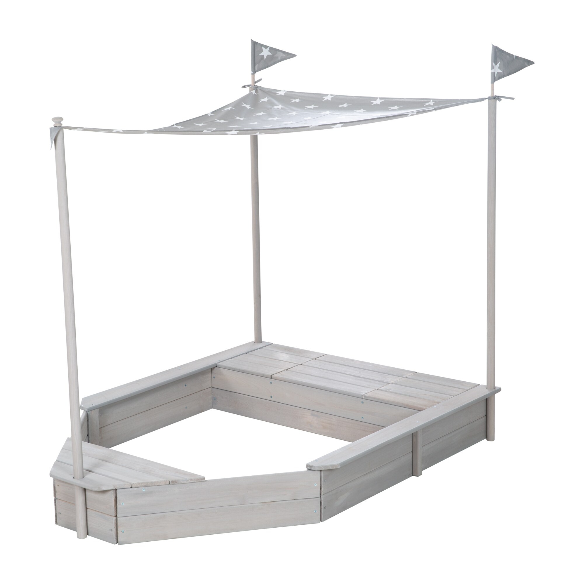 Sandkasten 'Schiff', Kinder-Outdoor-Sandkasten aus wetterfestem Massivholz, inkl. Sonnendach - Bild 1