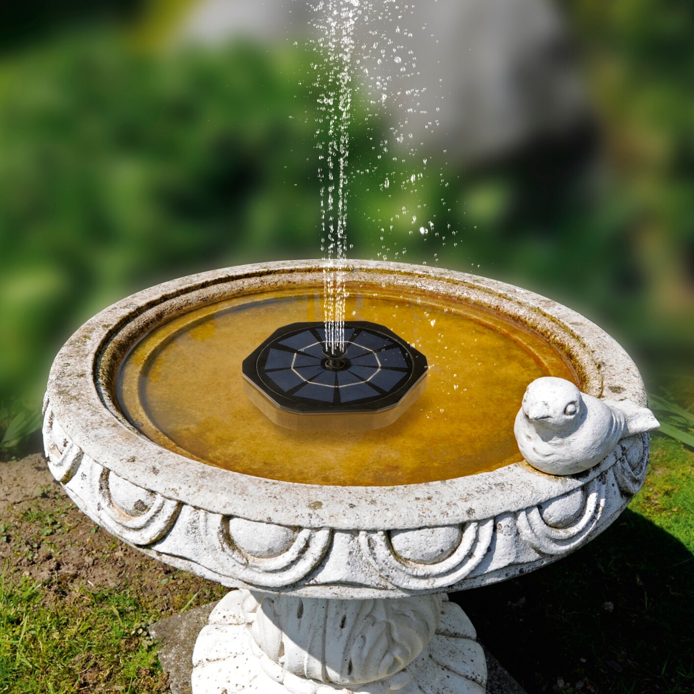 GARVIDA Solar-Gartenfontäne 3,7V schwarz inkl. 6 Sprühaufsätze | 04052926024925