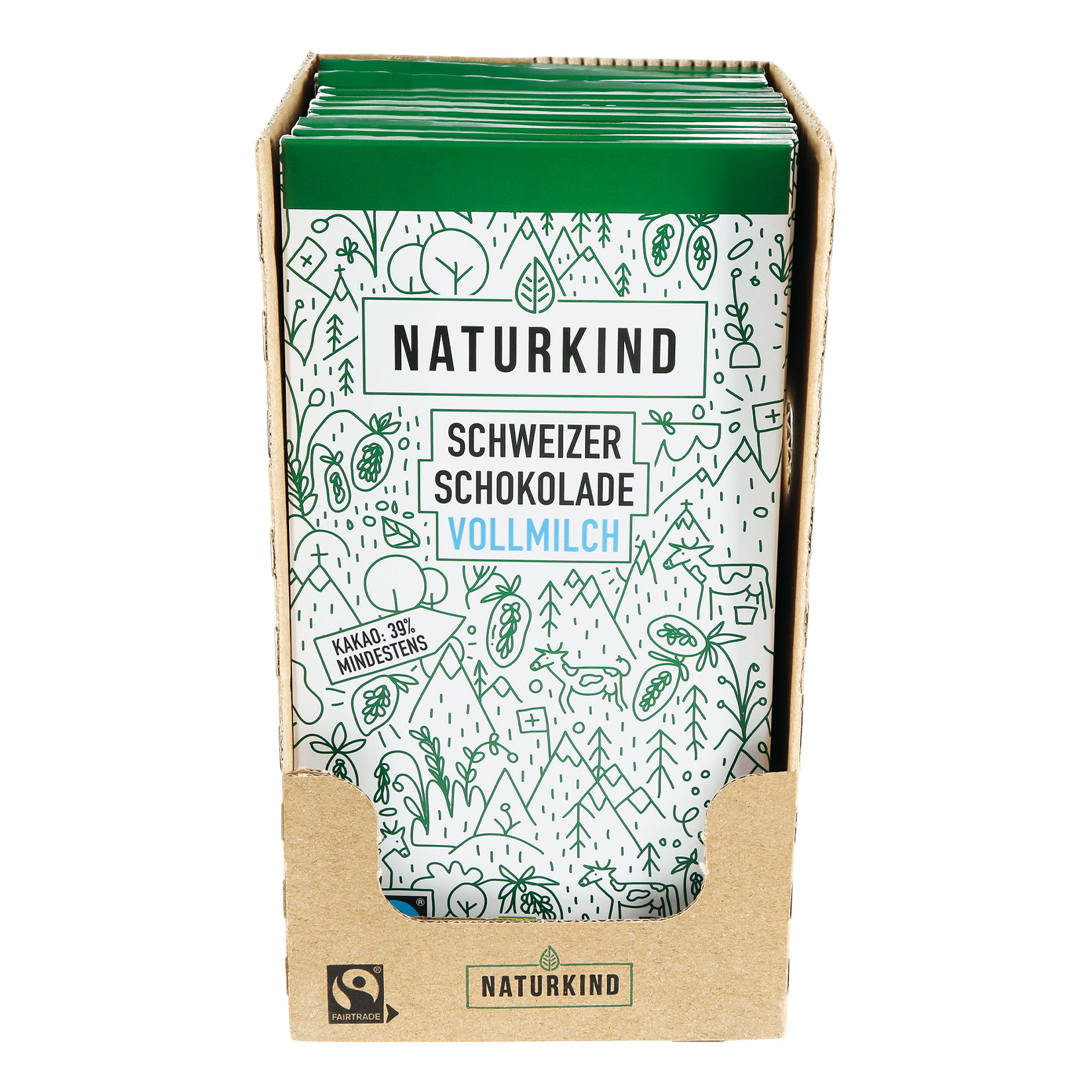 NATURKIND Bio Fairtrade Tafelschokolade Vollmilch 100 g, 12er Pack - Bild 1