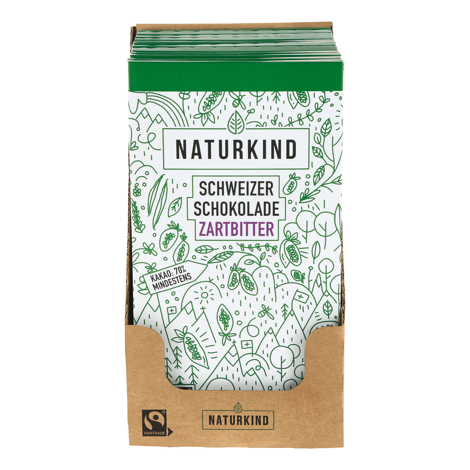 NATURKIND Bio Fairtrade Tafelschokolade Zartbitter 100 g, 12er Pack - Bild 1
