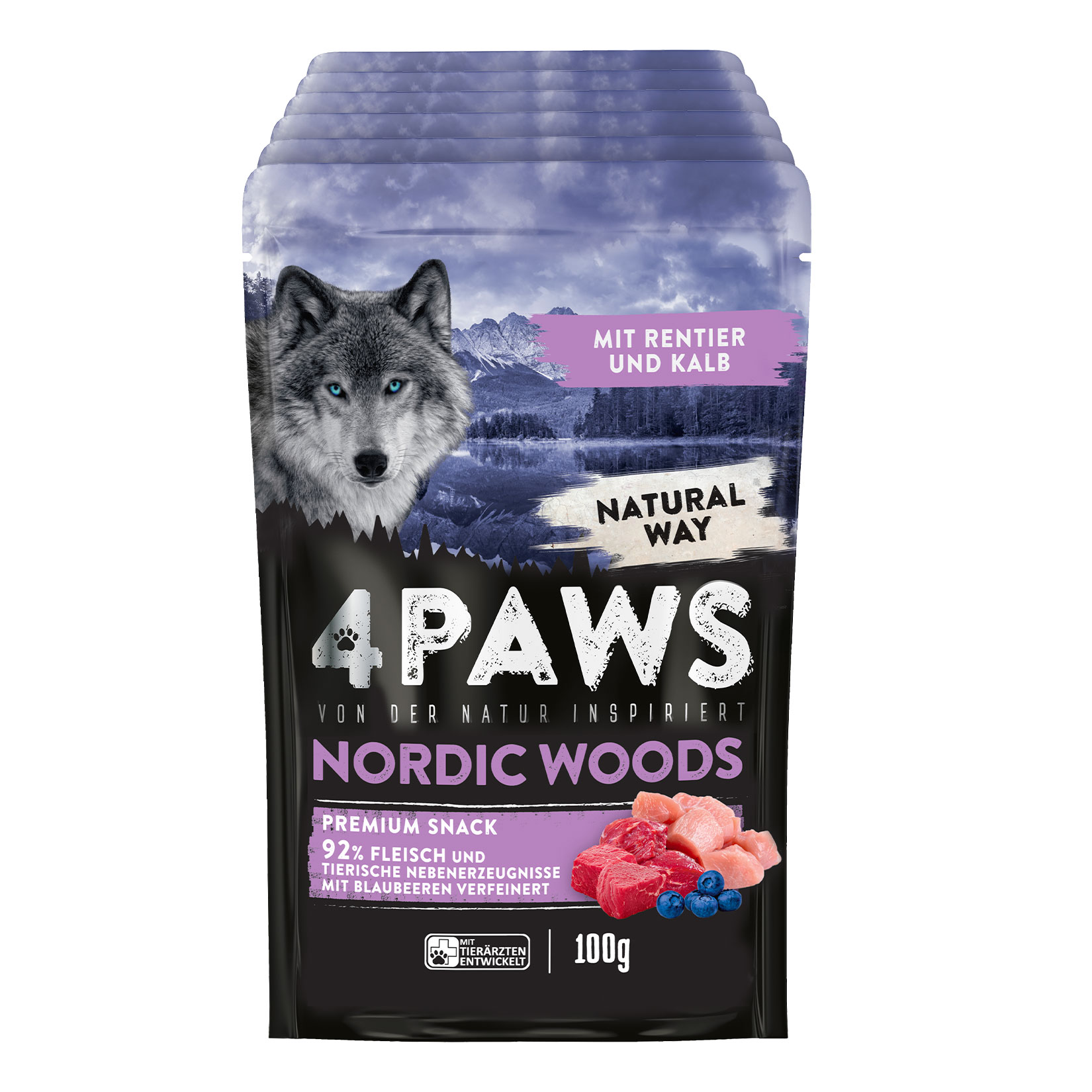 4 PAWS Hundesnack Rentier und Kalb 100 g, 6er Pack - Bild 1