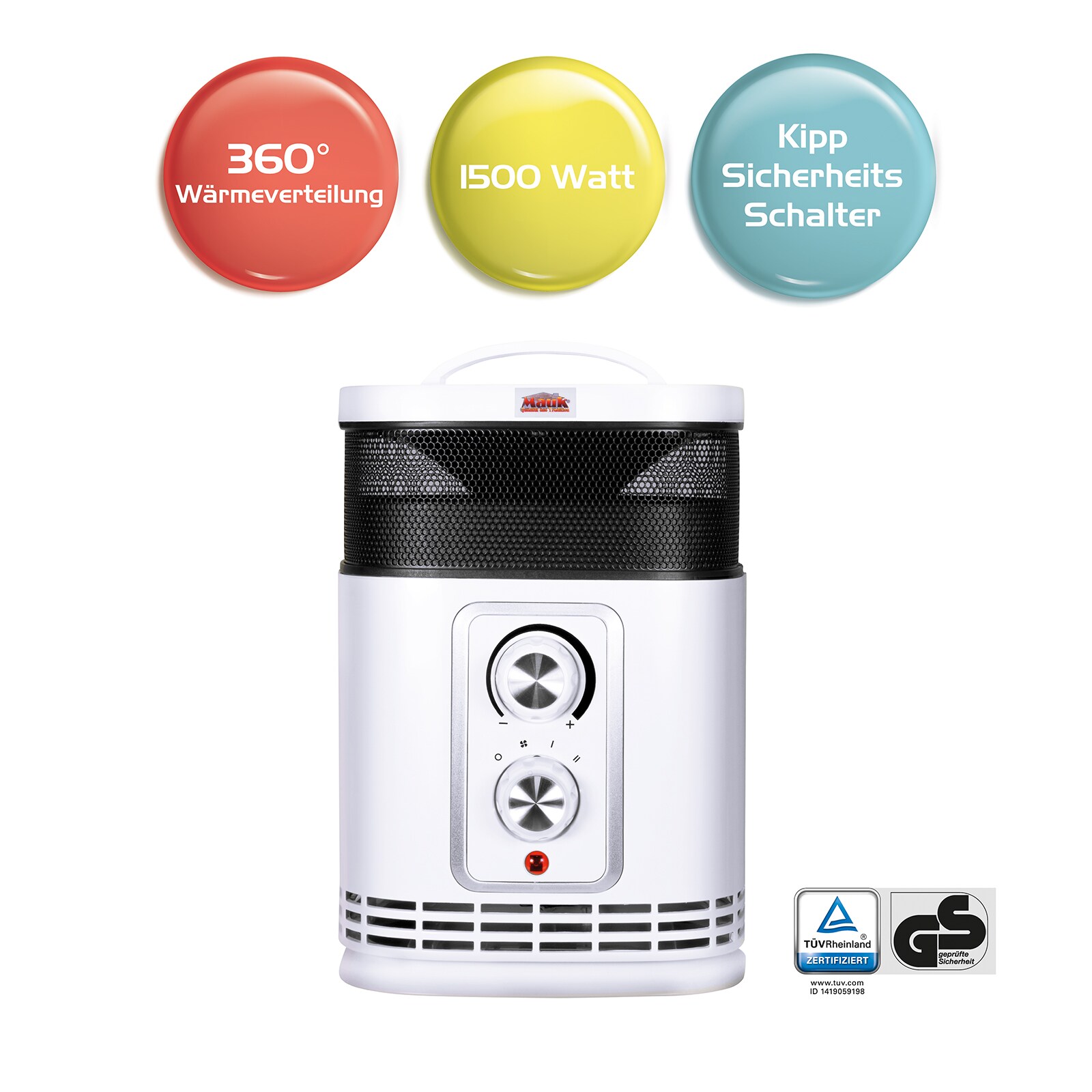 Mauk PTC Keramikheizlüfter 360 Grad 1500W mit Ventilatorfunktion | 04043722021577