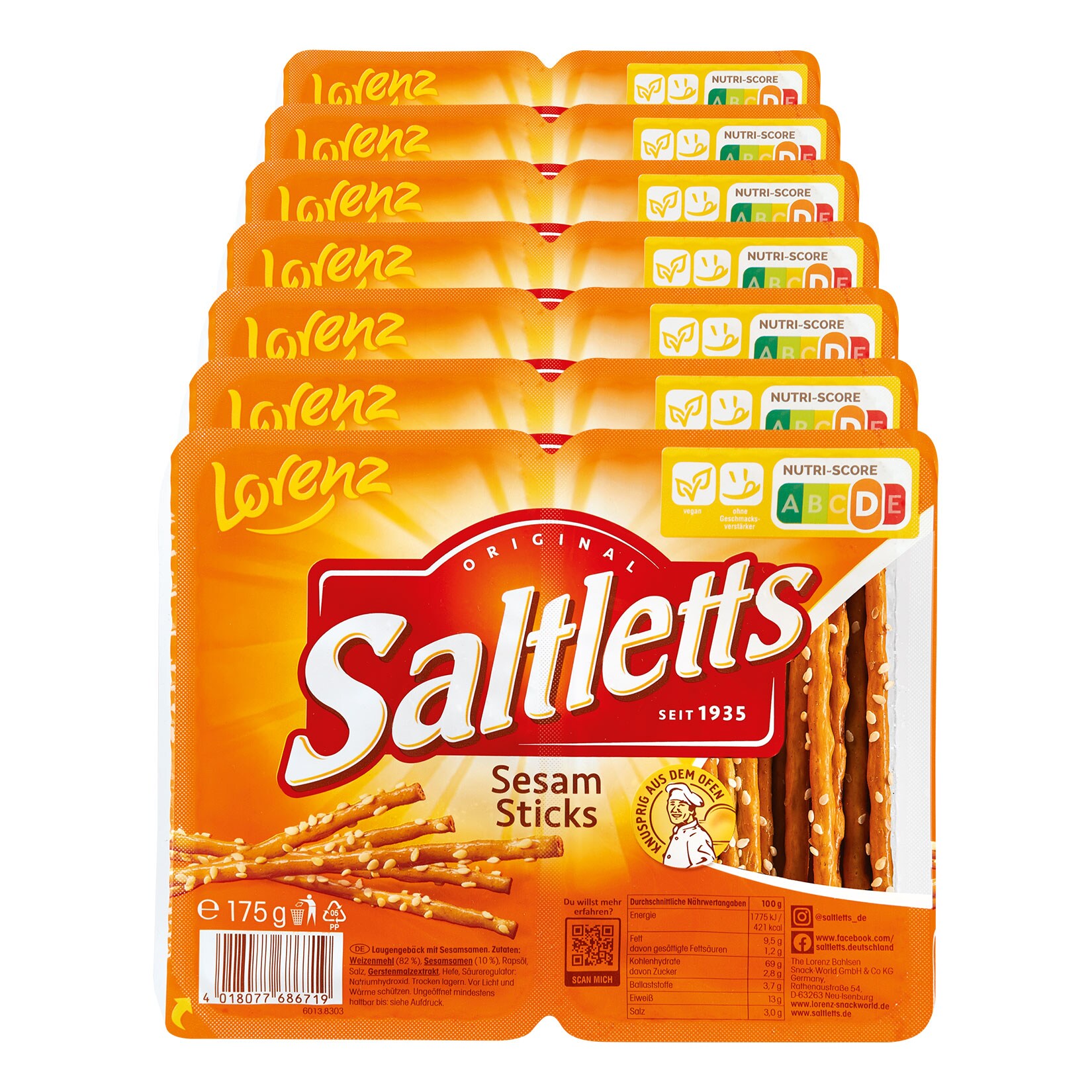 Lorenz Saltletts Sticks Sesam 175 g, 7er Pack - Bild 1