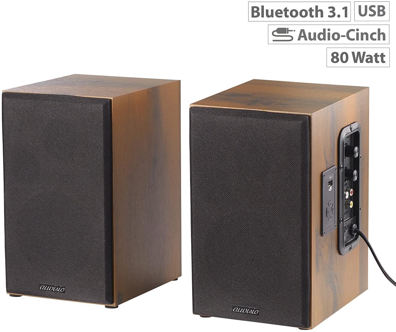 auvisio MSS-90.usb Lautsprecher Holz Geh&auml;use Aktiver Stereo-Regallautsprecher Bluetooth - Bild 1