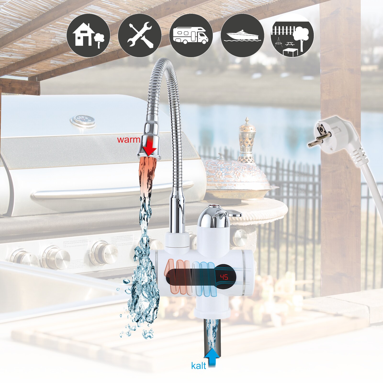 Mauk digitaler Wasserhahn mit integriertem Durchlauferhitzer und Temperaturanzeige | 04043722023915