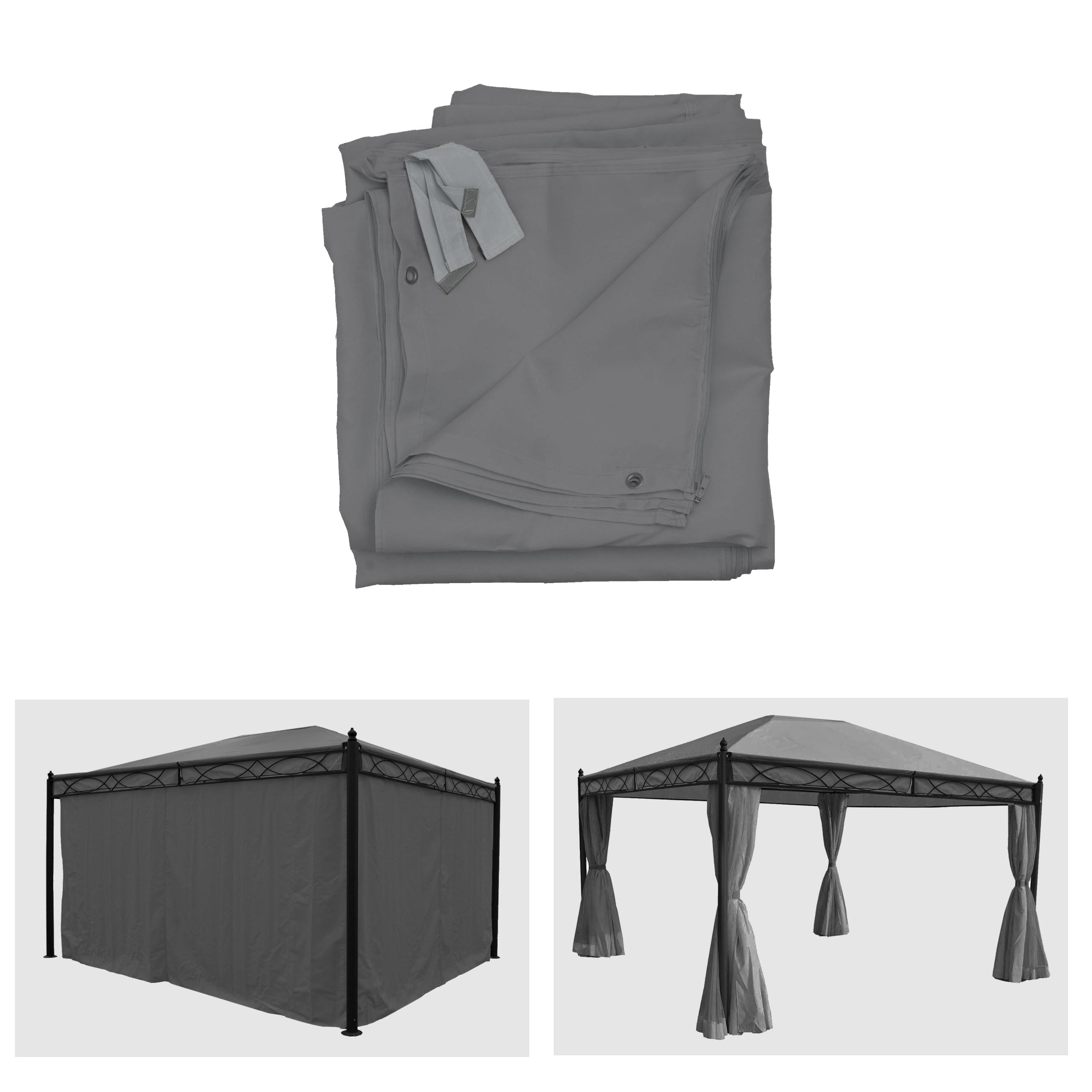 4er-Set Seitenwand f&uuml;r Pergola Calpe, Ersatzseitenwand Pavillon 4x3m, Polyester ~ grau - Bild 1