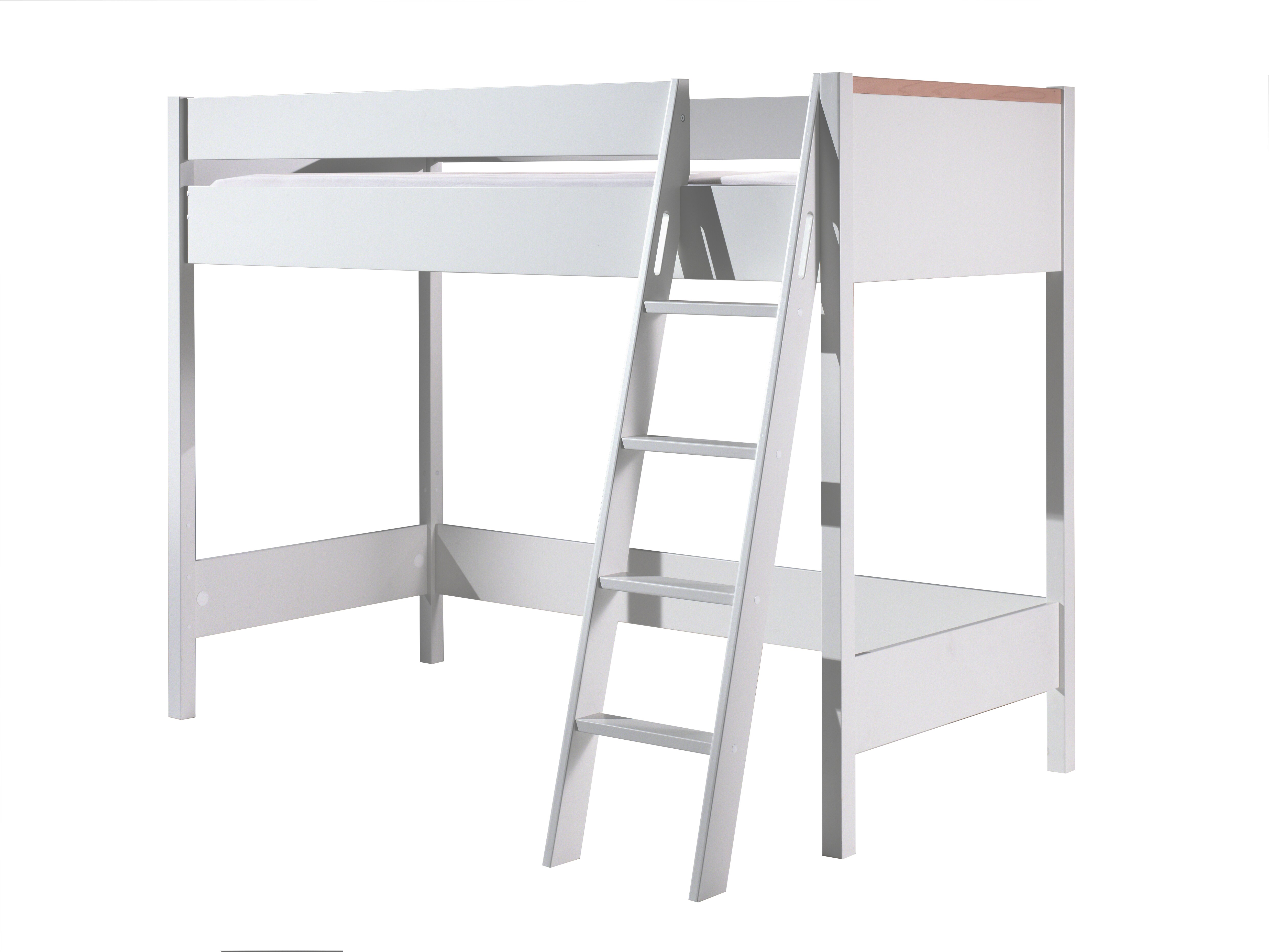 LONDON Hochbett mit Liegefl&auml;che 90 x 200 cm, inkl. Lattenrost, versch. Ausf&uuml;hrungen, Dekor Wei&szlig;, Absatz Buche natur massiv - Bild 1