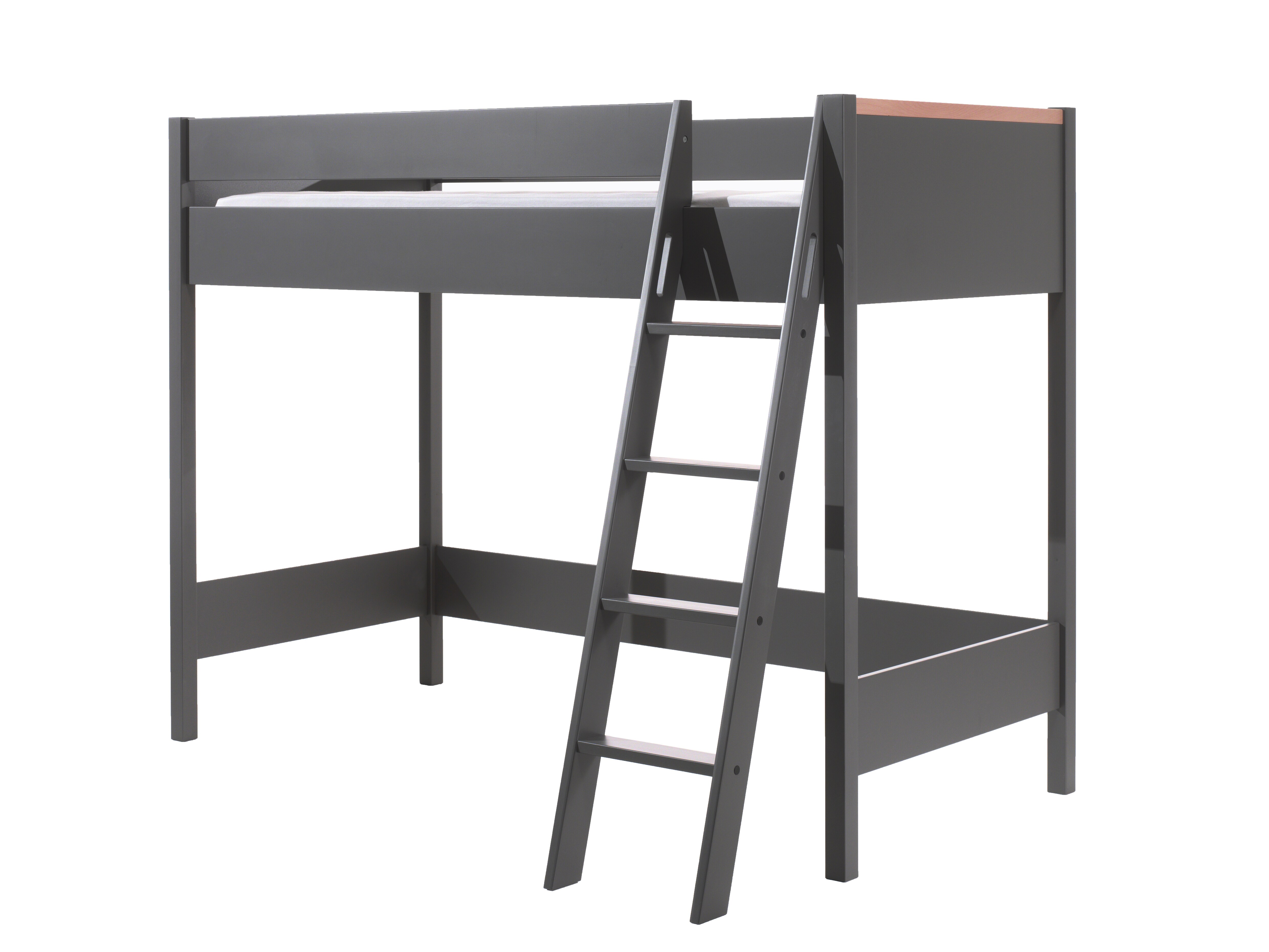 LONDON Hochbett mit Liegefl&auml;che 90 x 200 cm, inkl. Lattenrost, versch. Ausf&uuml;hrungen, Dekor Anthrazit, Absatz Buche natur massiv - Bild 1